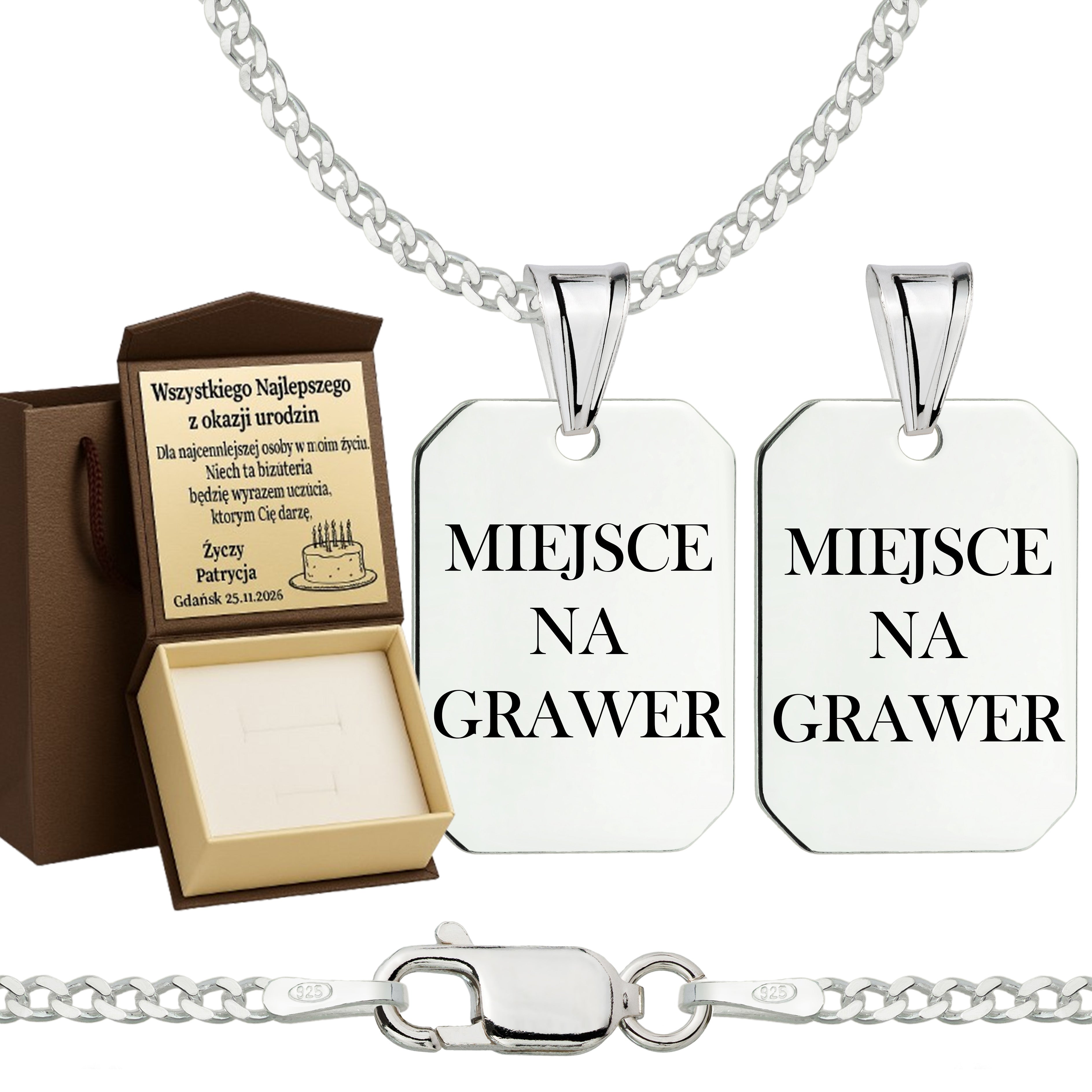 Łańcuszek srebrny z nieśmiertelnikiem pancerka 2mm pr. 925