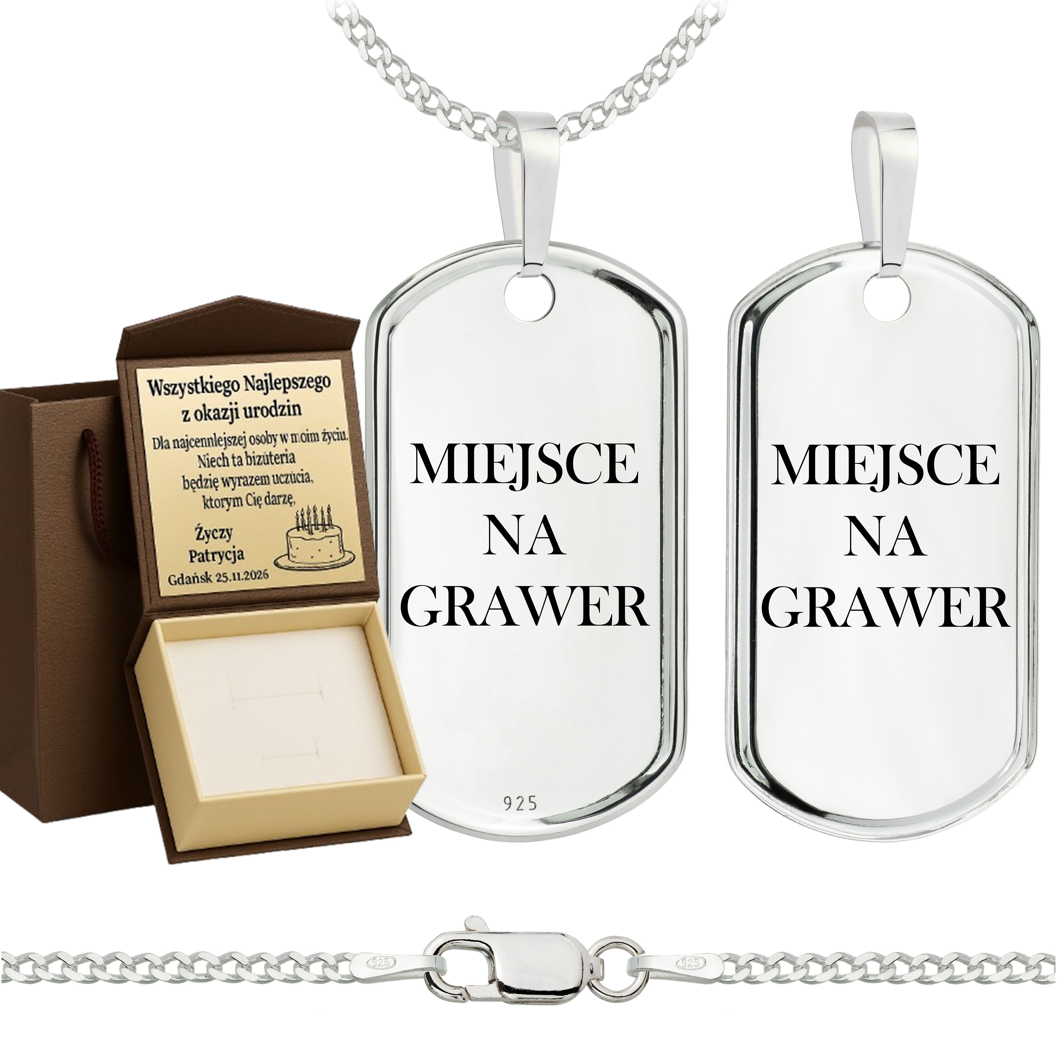 Łańcuszek srebrny z nieśmiertelnikiem pancerka 2mm pr. 925