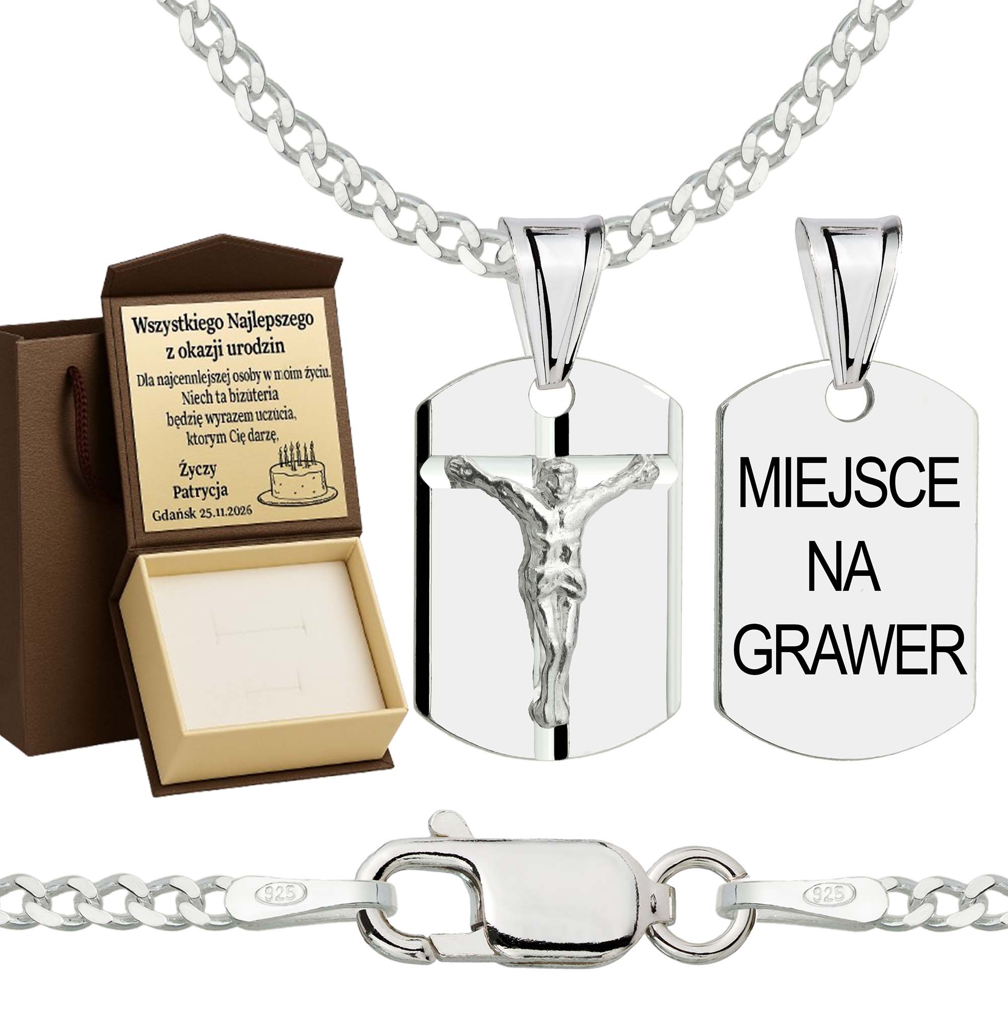 Łańcuszek srebrny z medalikiem pancerka 2mm pr. 925