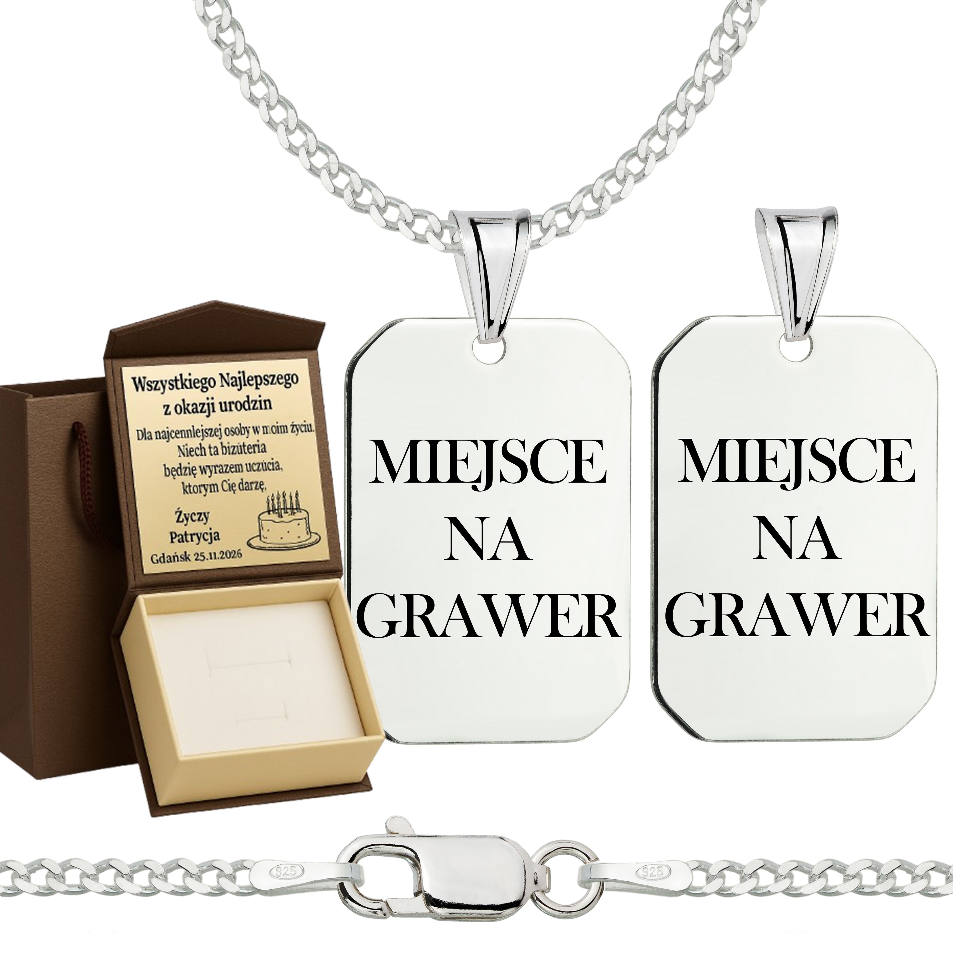 Łańcuszek srebrny z nieśmiertelnikiem pancerka 2mm pr. 925