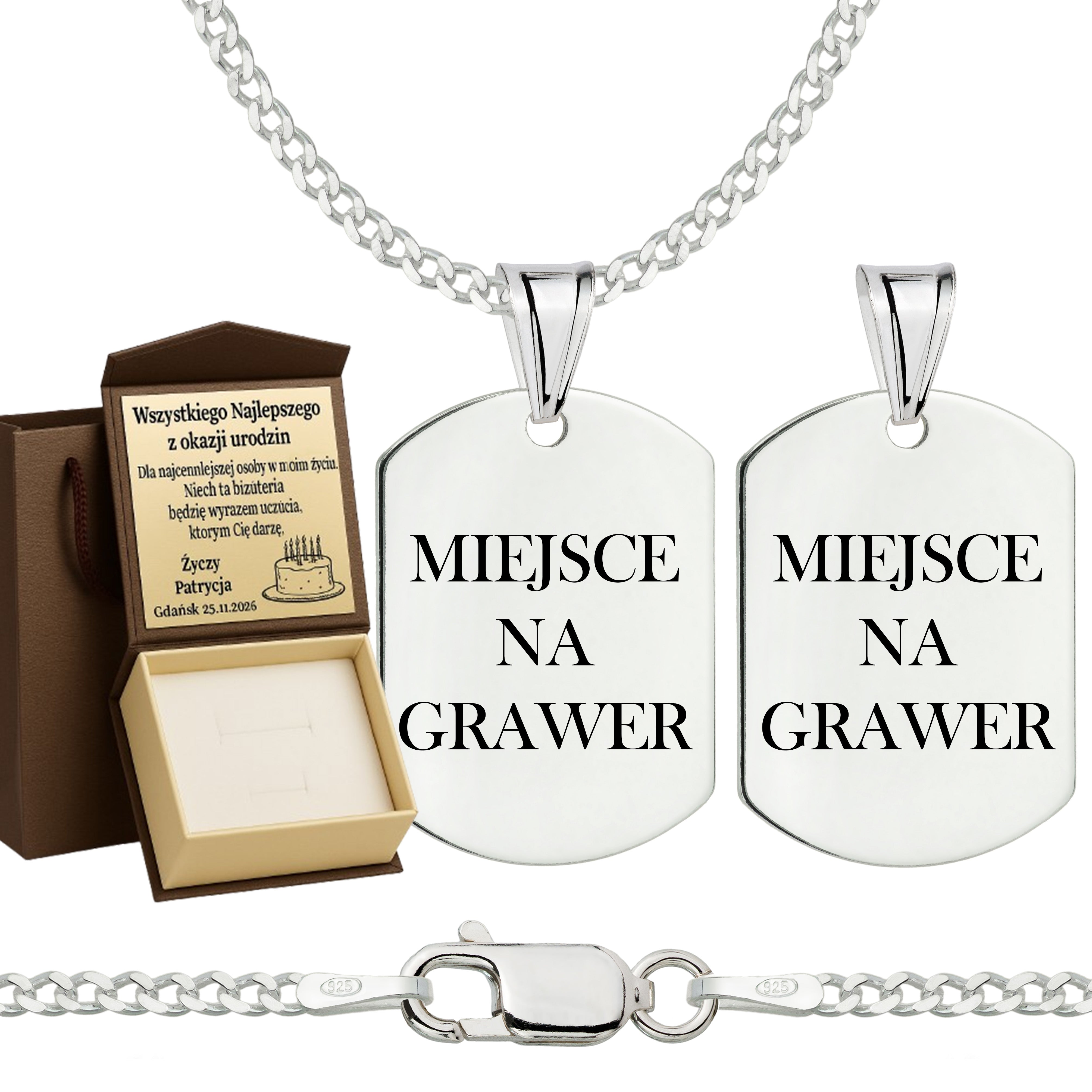 Łańcuszek srebrny z nieśmiertelnikiem pancerka 2mm pr. 925