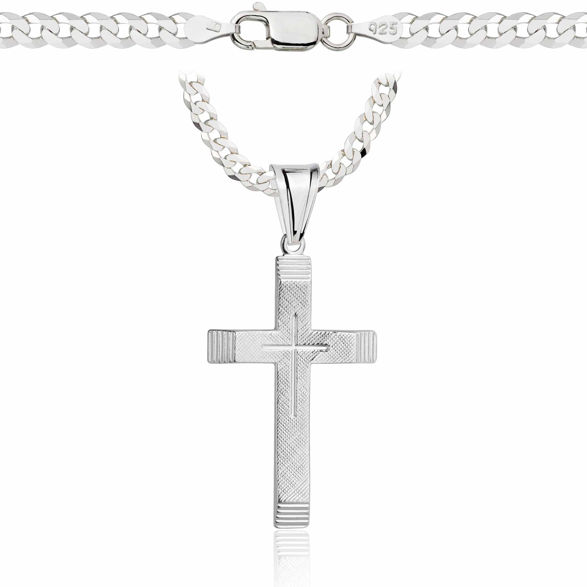 Łańcuszek srebrny z krzyżykiem pancerka 3,8mm pr. 925