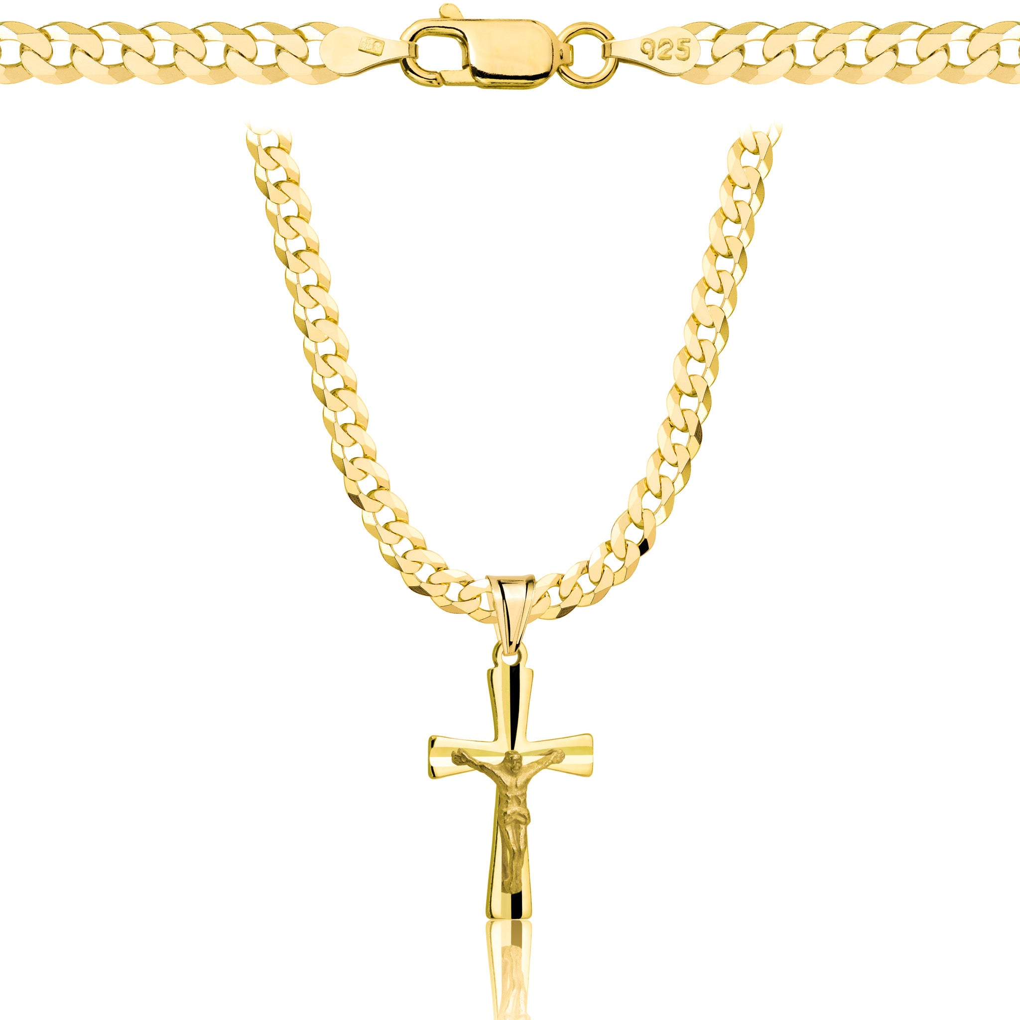 Łańcuszek pozłacany srebrny z krzyżykiem pancerka 3,8mm pr. 925