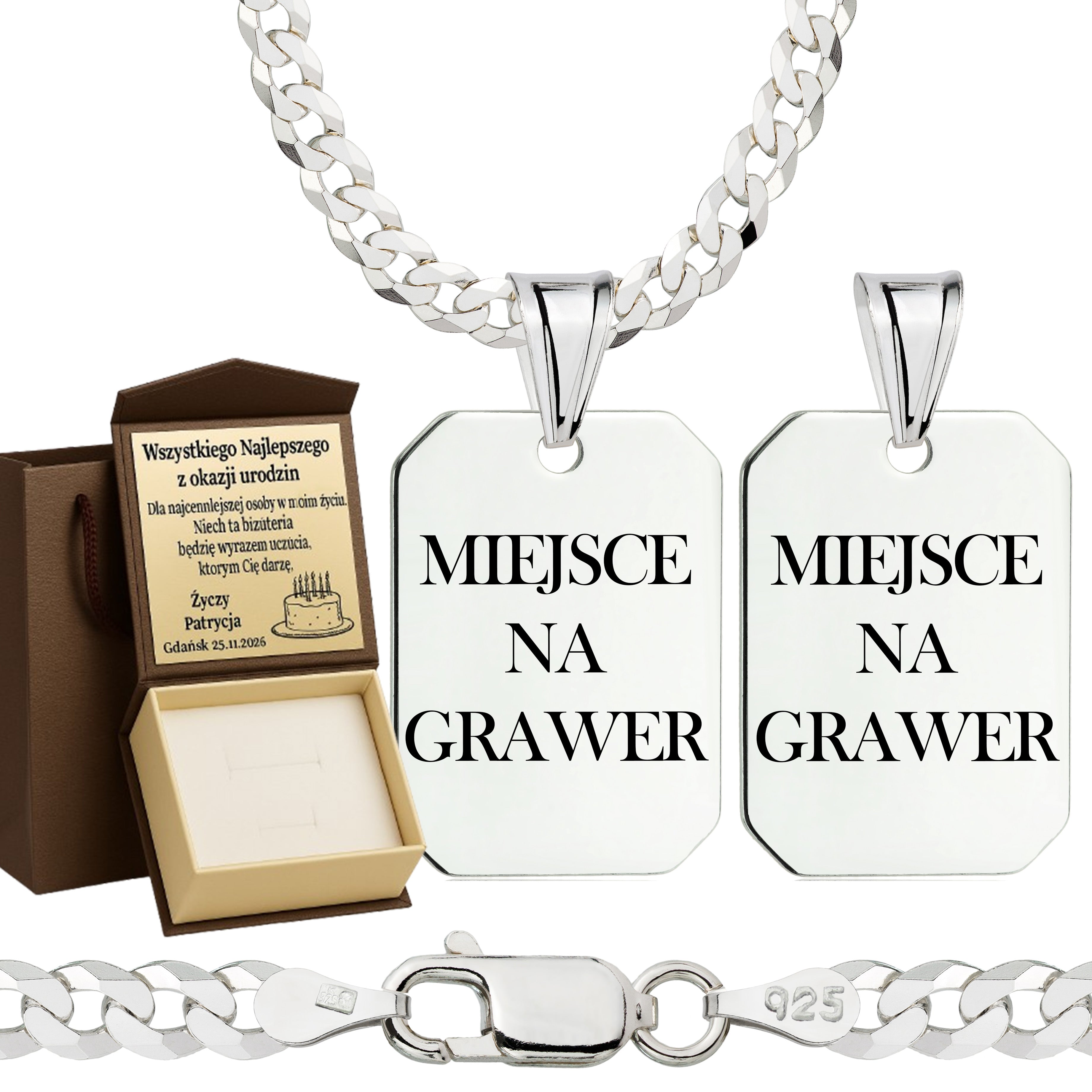 Łańcuszek srebrny z nieśmiertelnikiem pancerka 3,8mm pr. 925