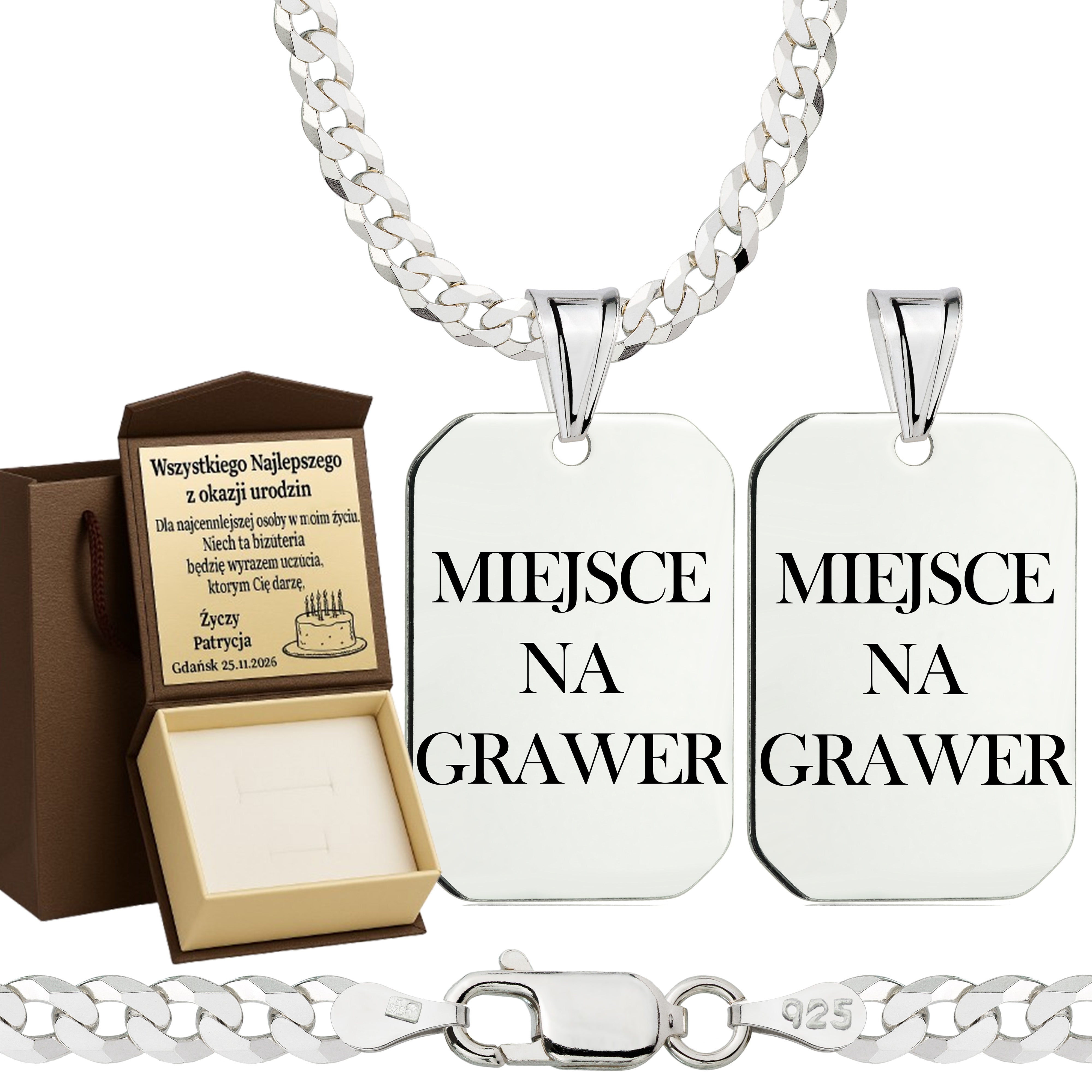 Łańcuszek srebrny z nieśmiertelnikiem pancerka 3,8mm pr. 925