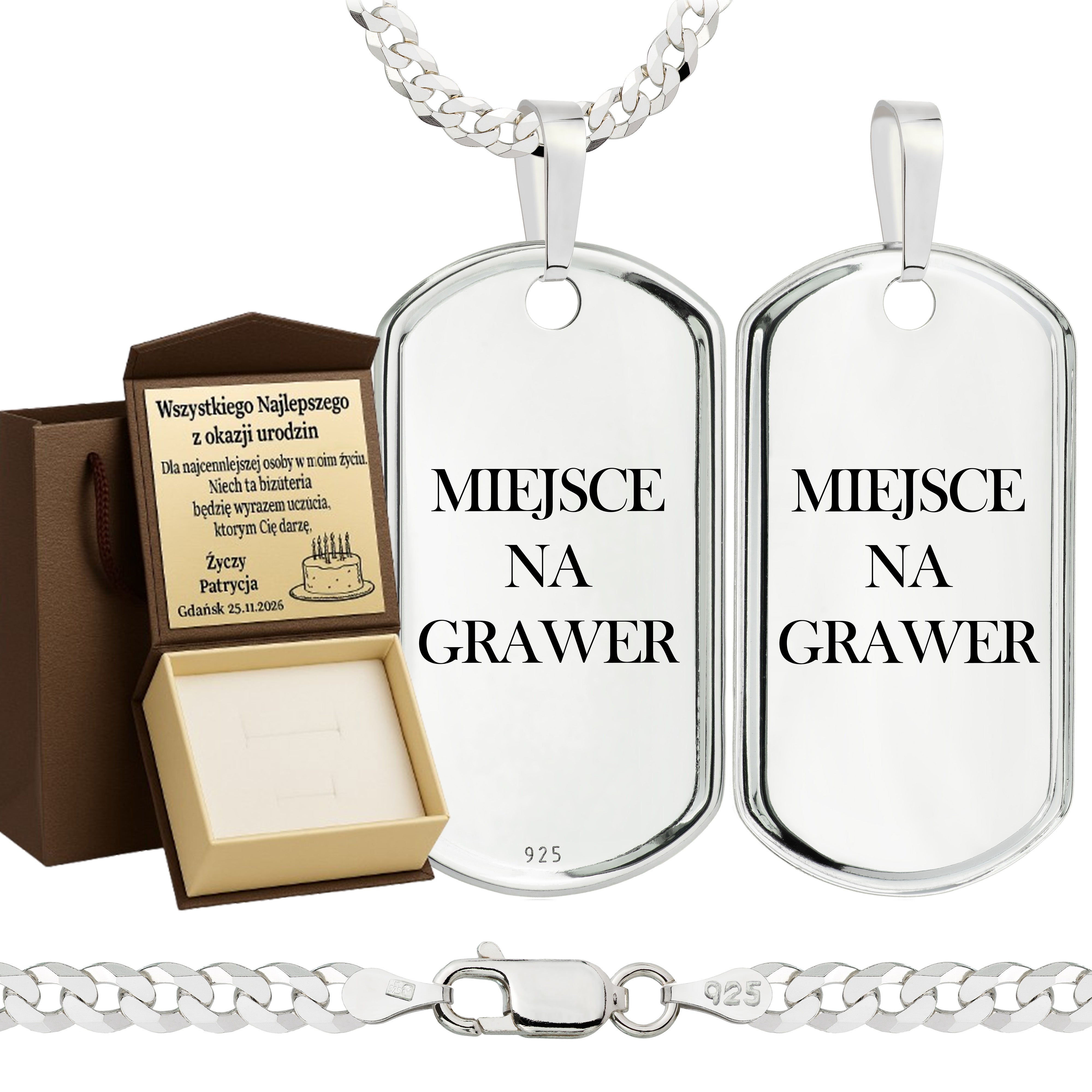 Łańcuszek srebrny z nieśmiertelnikiem pancerka 3,8mm pr. 925