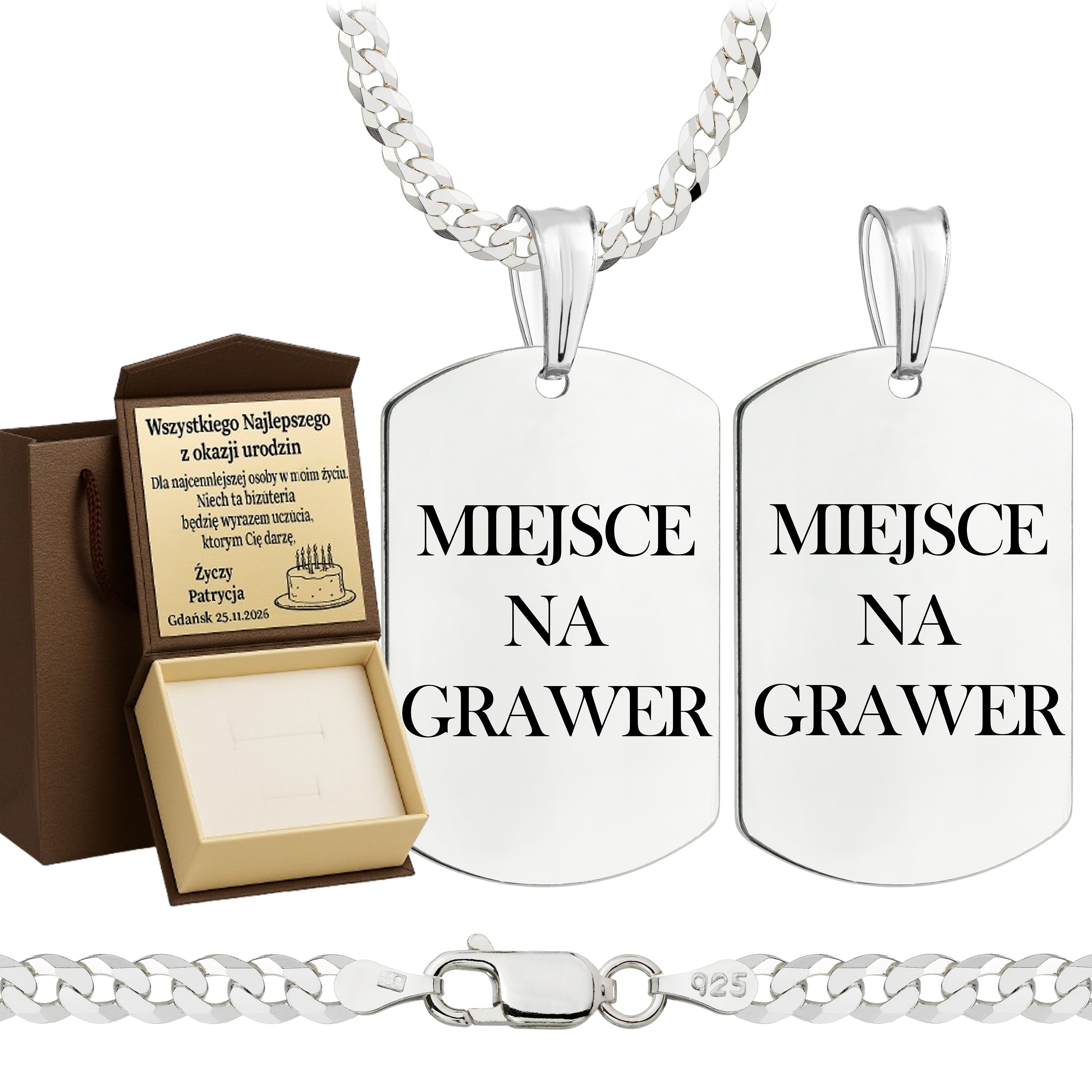 Łańcuszek srebrny z nieśmiertelnikiem pancerka 3,8mm pr. 925