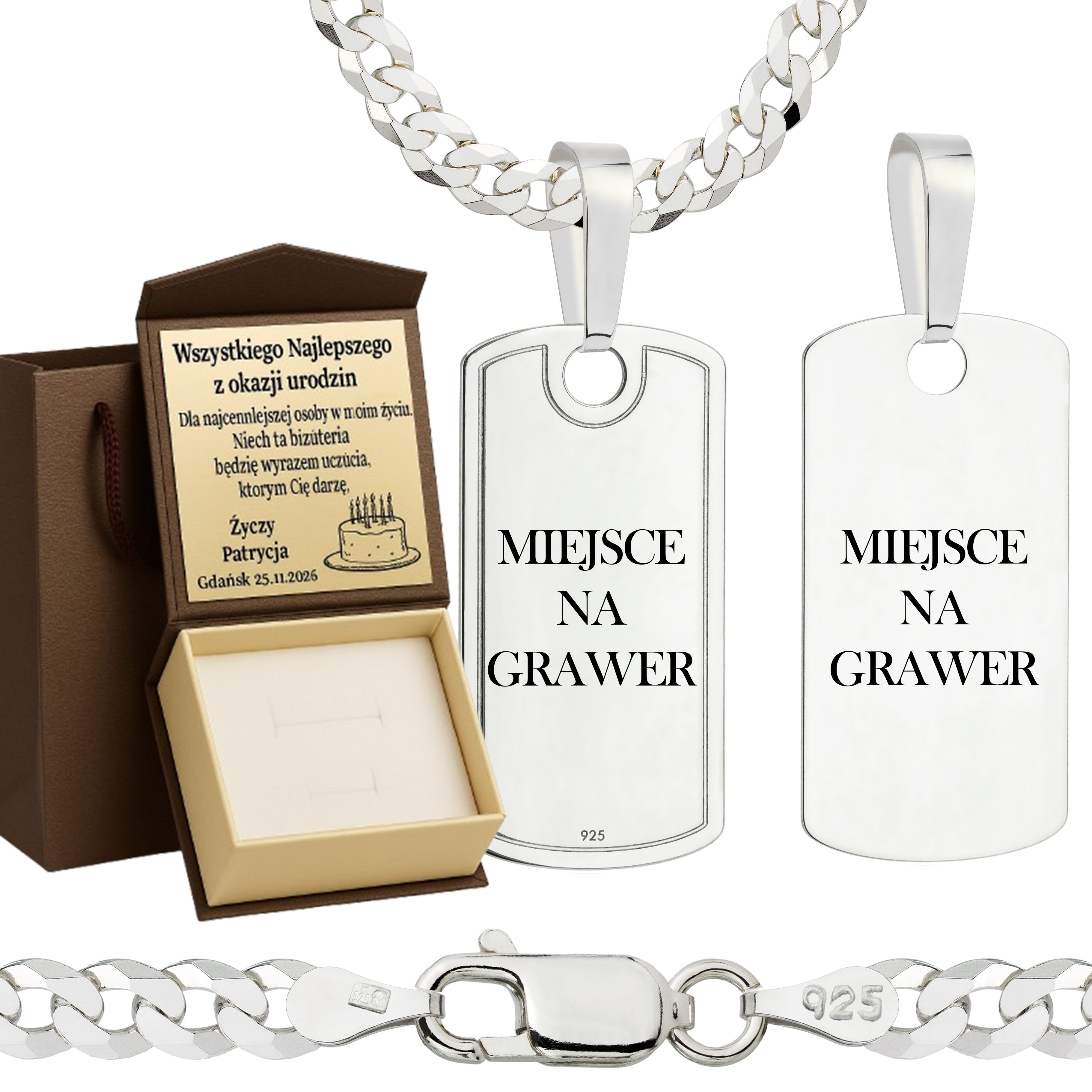 Łańcuszek srebrny z nieśmiertelnikiem pancerka 3,8mm pr. 925