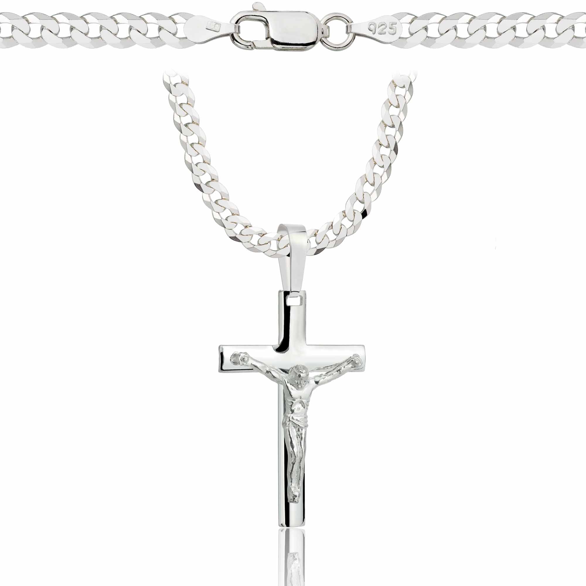 Łańcuszek srebrny z krzyżykiem pancerka 3,8mm pr. 925