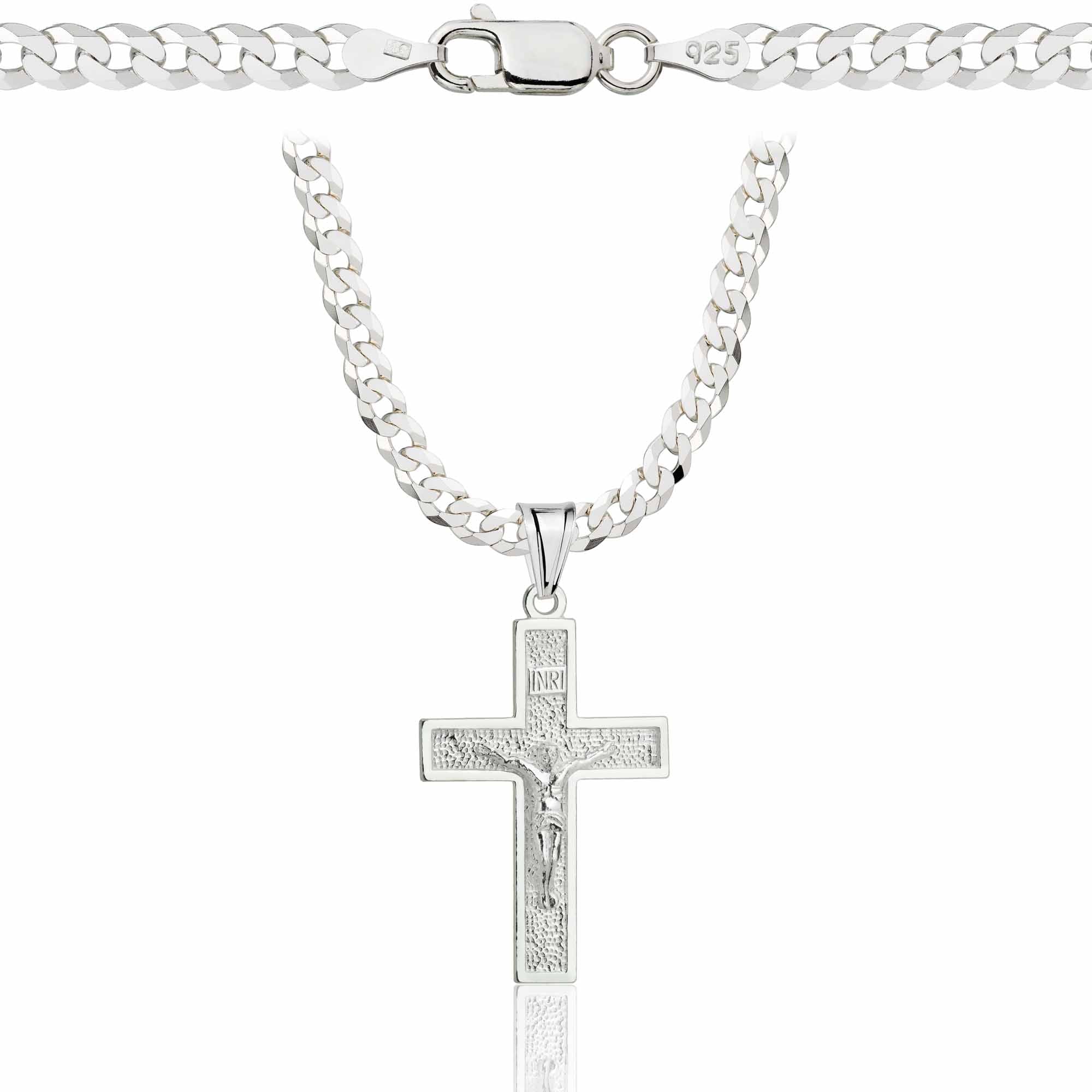 Łańcuszek srebrny z krzyżykiem pancerka 3,8mm pr. 925