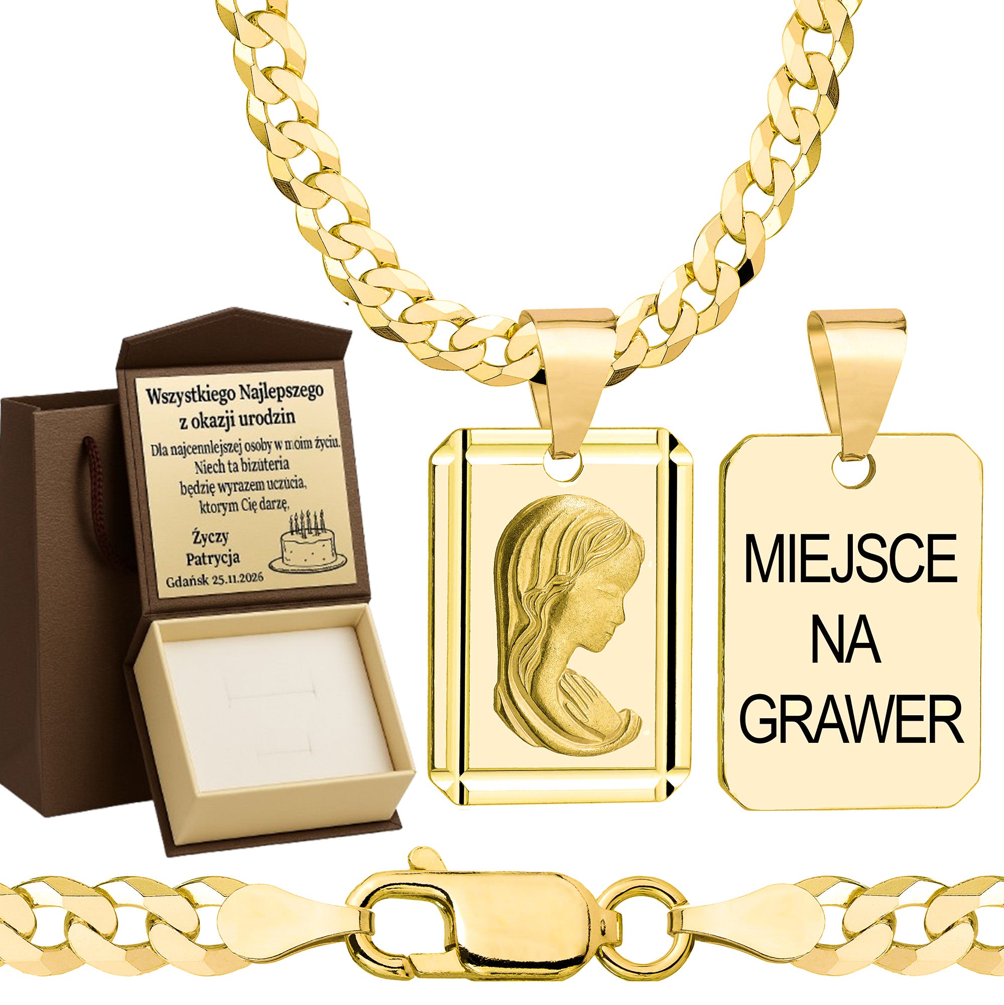 Łańcuszek pozłacany srebrny z medalikiem pancerka 3,8mm pr. 925