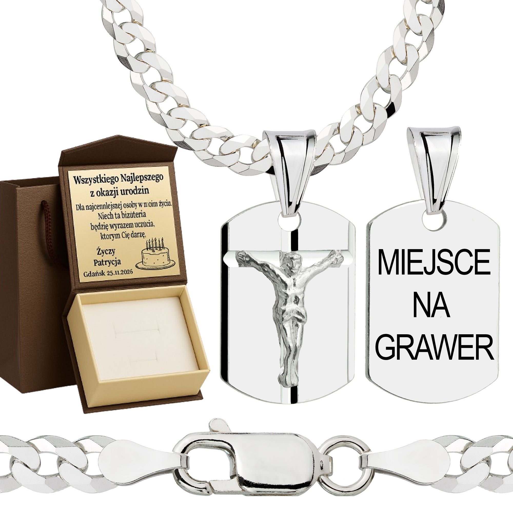 Łańcuszek srebrny z medalikiem pancerka 3,8mm pr. 925