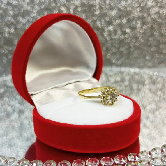 Złoty pierścionek kwiat z cyrkoniami