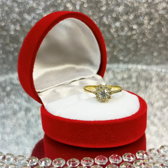 Złoty pierścionek kwiat z cyrkoniami