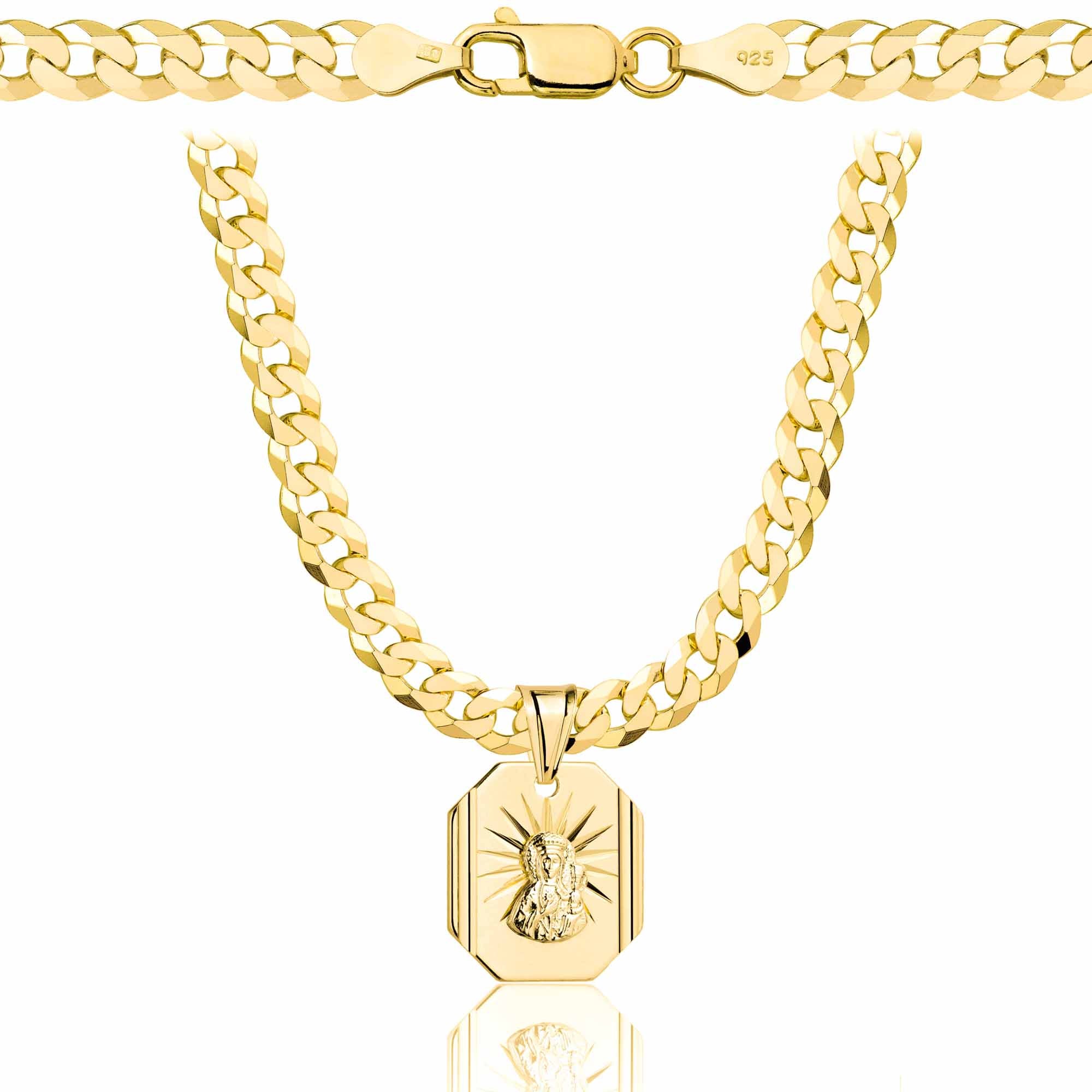 Łańcuszek pozłacany srebrny z medalikiem pancerka 5mm pr. 925