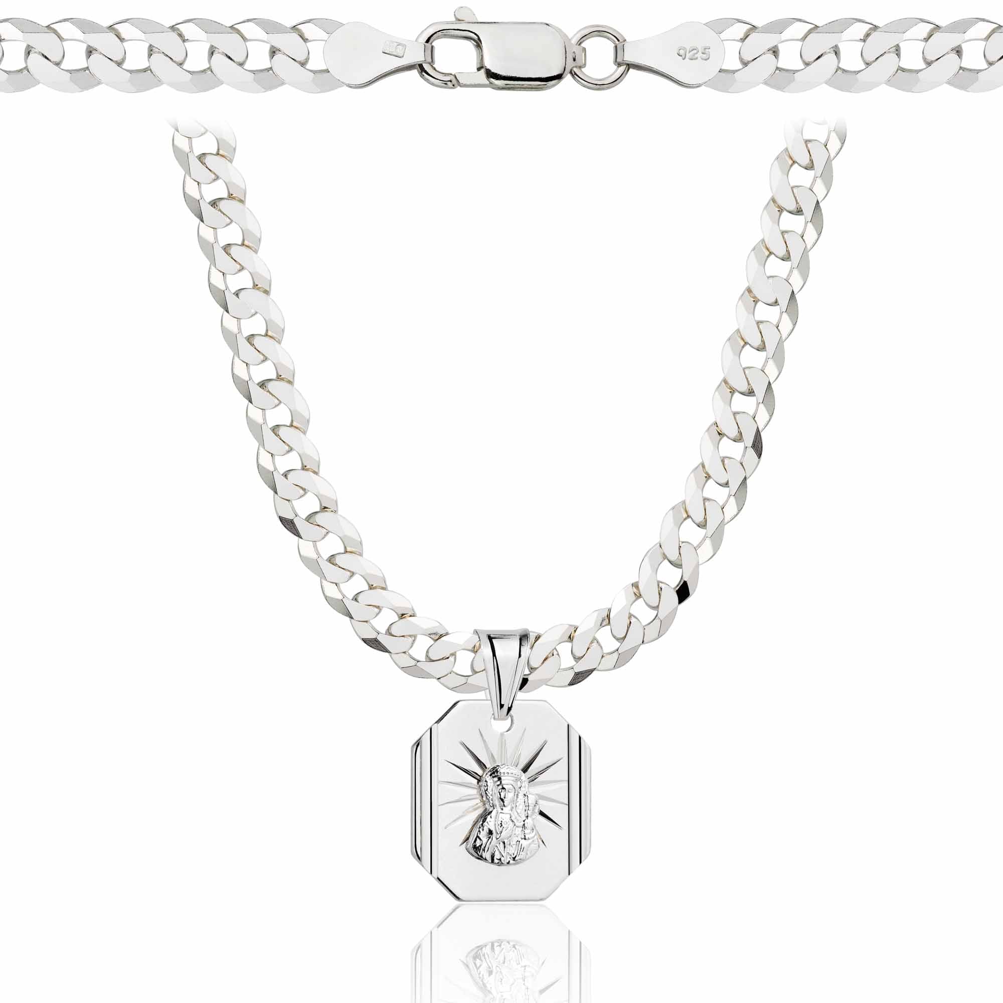 Łańcuszek srebrny z medalikiem pancerka 5mm pr. 925