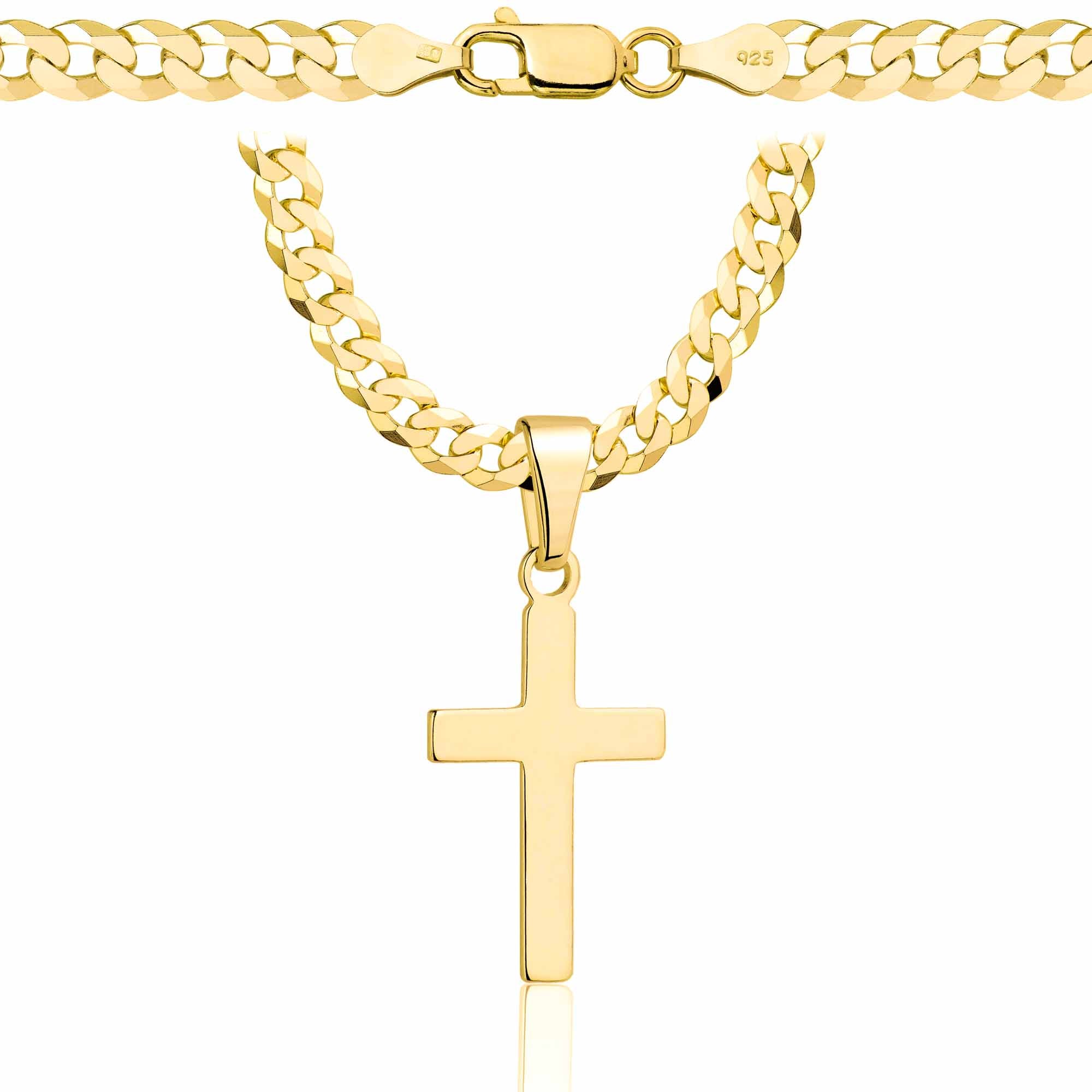 Łańcuszek pozłacany srebrny z krzyżykiem pancerka 5mm pr. 925