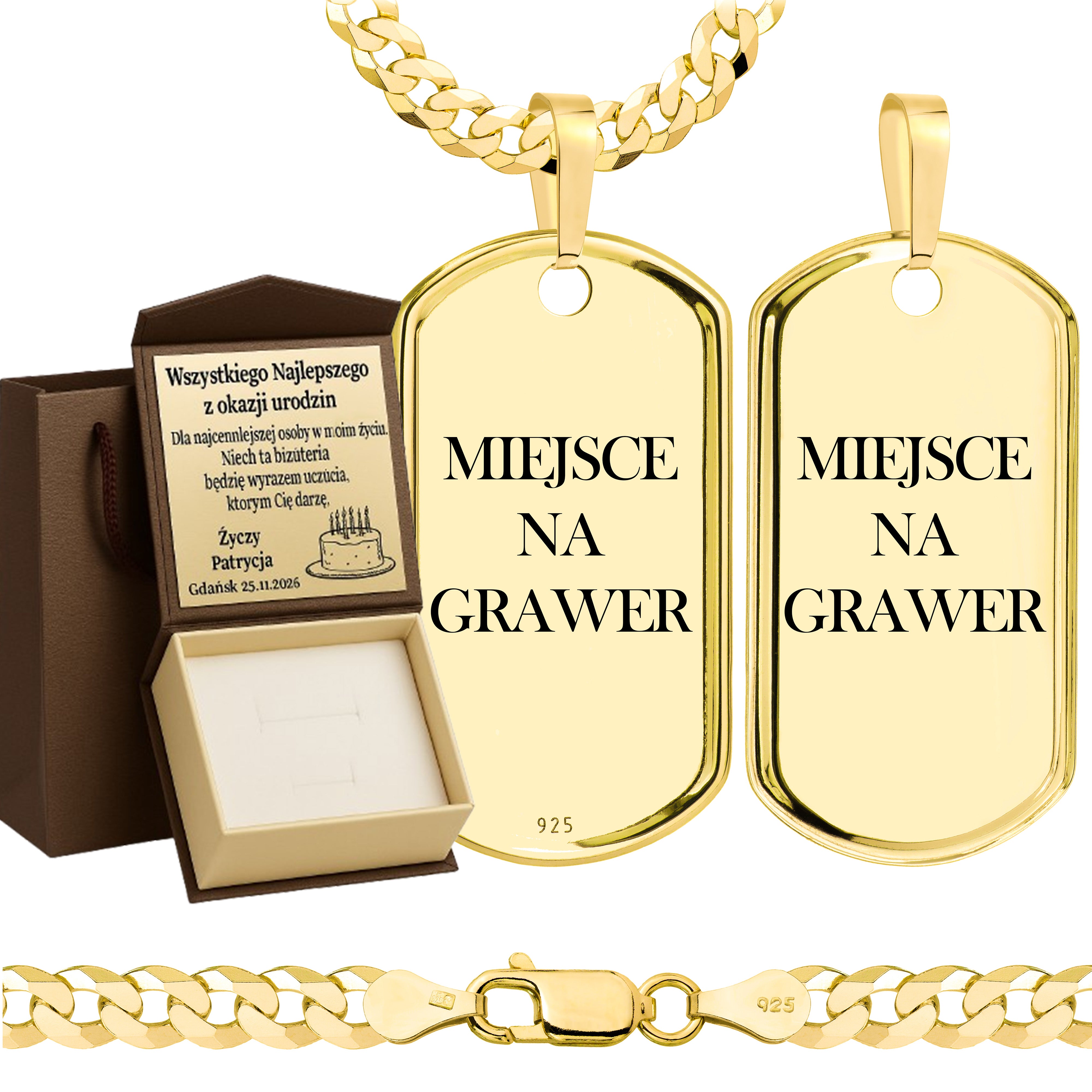 Łańcuszek pozłacany srebrny z nieśmiertelnikiem pancerka 5mm pr. 925 585