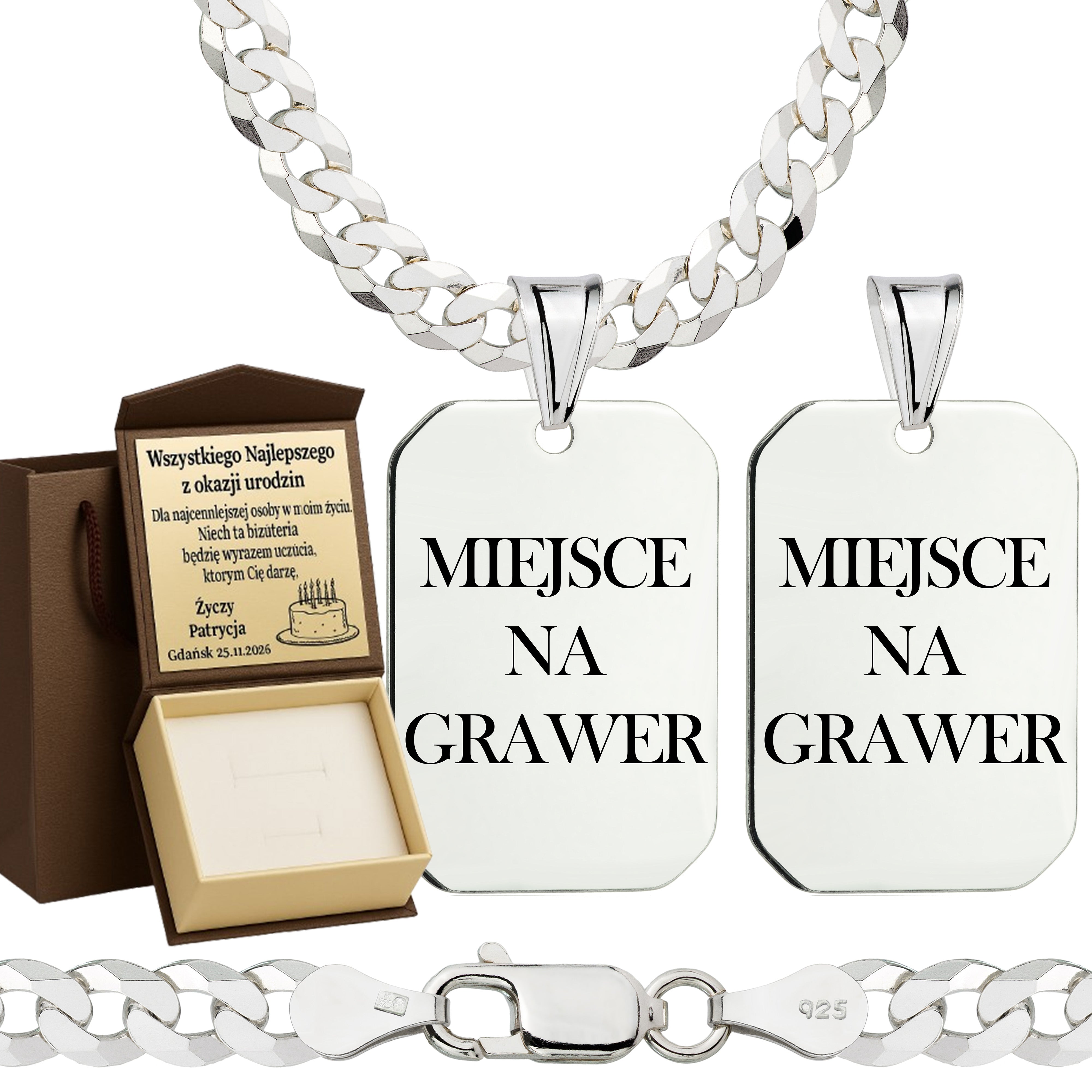 Łańcuszek srebrny z nieśmiertelnikiem pancerka 5mm pr. 925