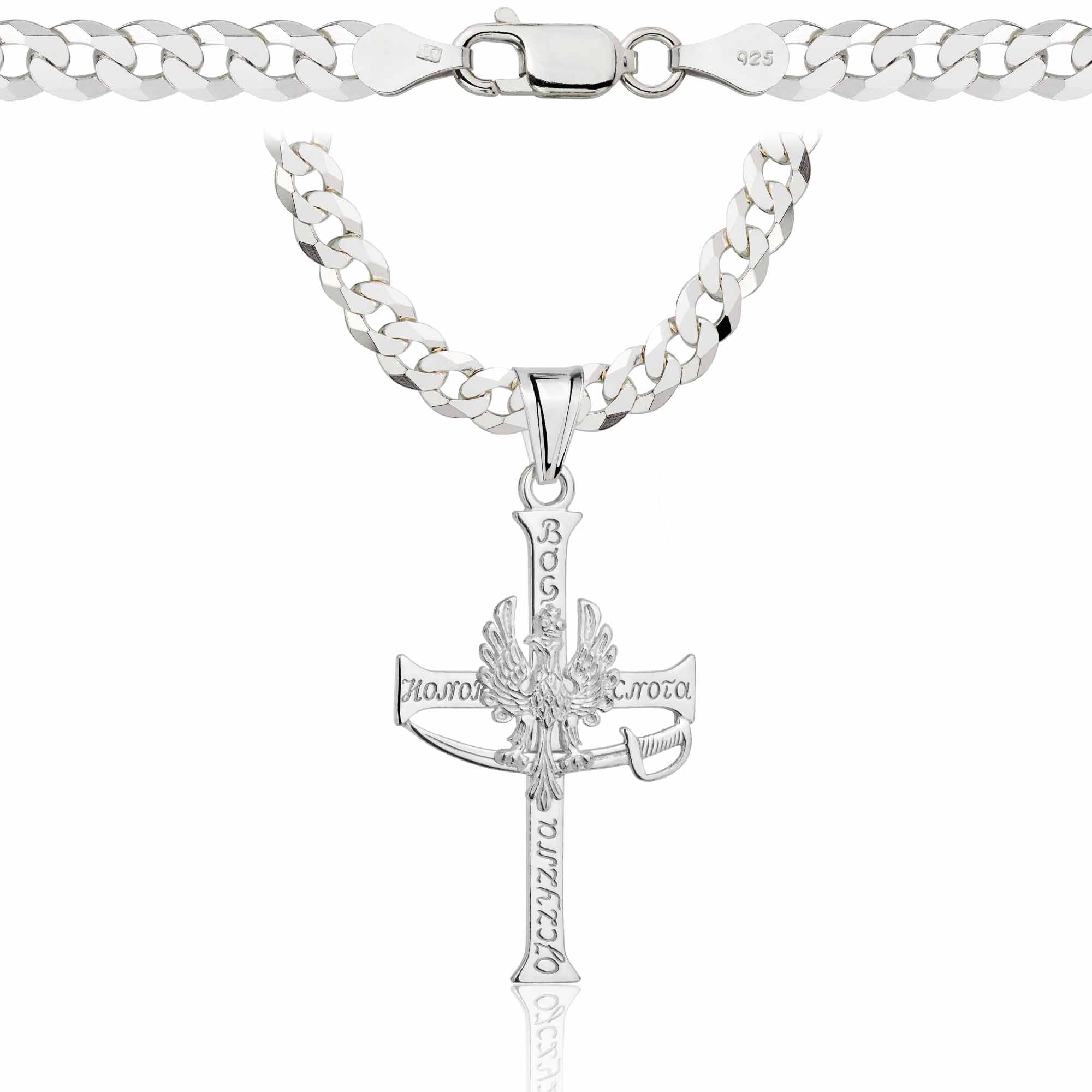 Łańcuszek srebrny z krzyżykiem pancerka 5mm pr. 925