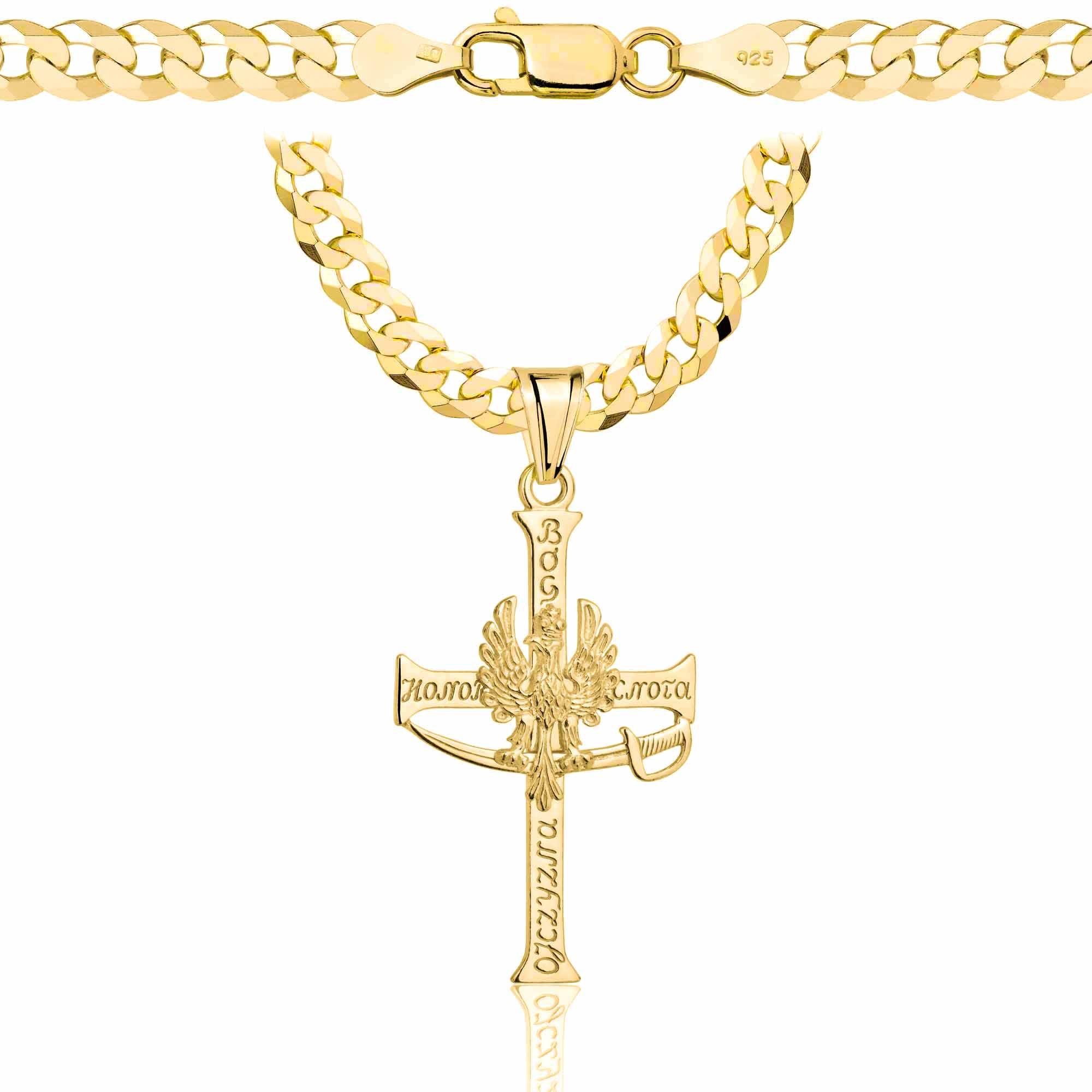 Łańcuszek pozłacany srebrny z krzyżykiem pancerka 5mm pr. 925