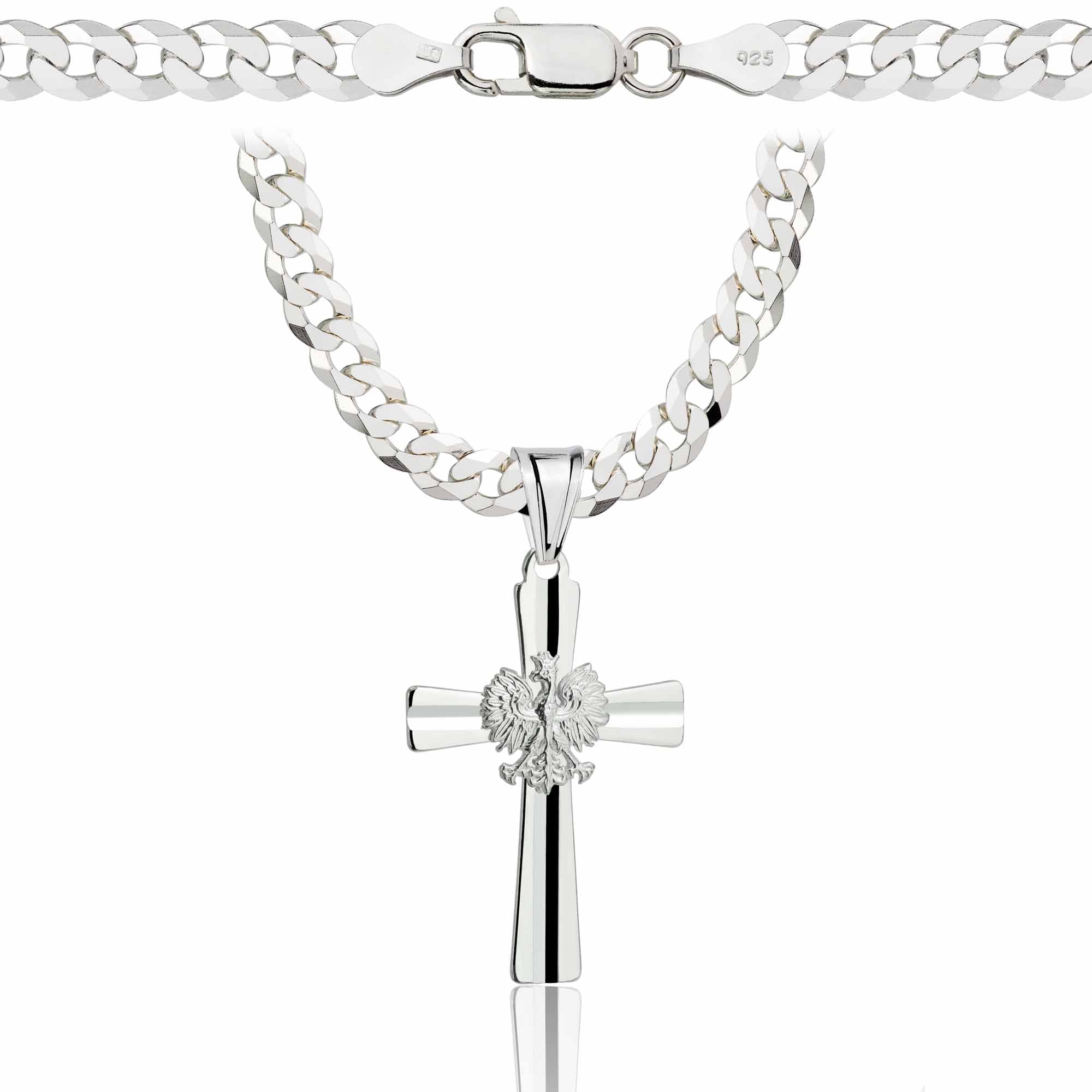 Łańcuszek srebrny z krzyżykiem pancerka 5mm pr. 925