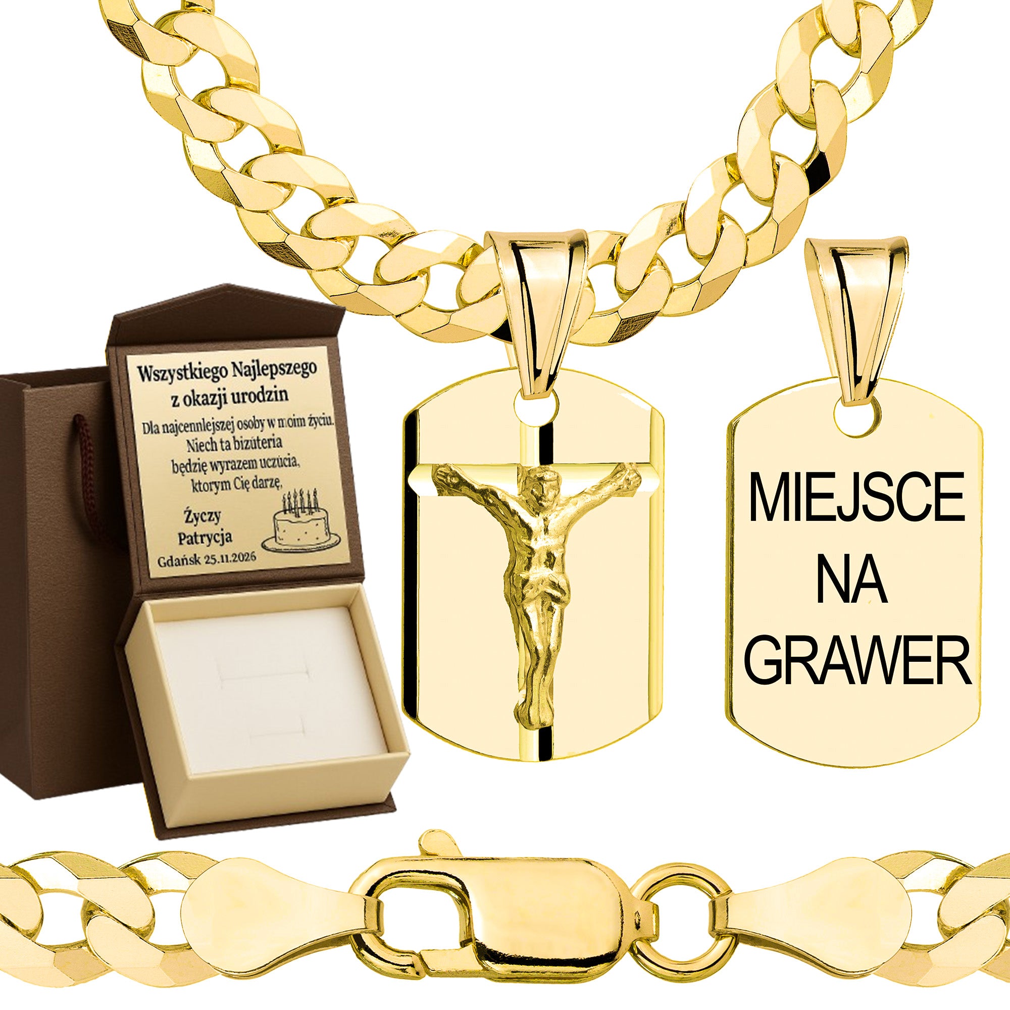 Łańcuszek pozłacany srebrny z medalikiem pancerka 5mm pr. 925