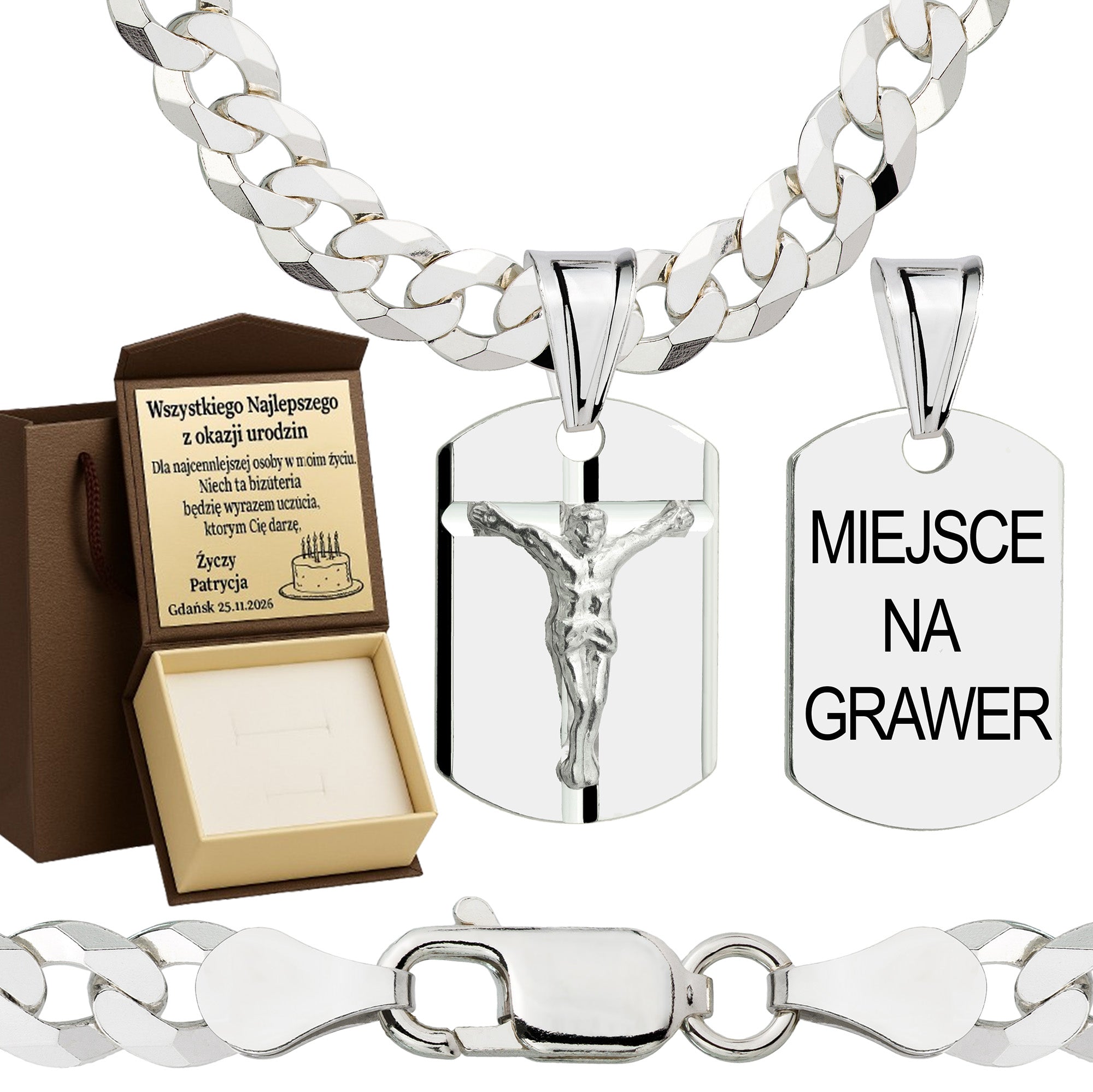 Łańcuszek srebrny z medalikiem pancerka 5mm pr. 925