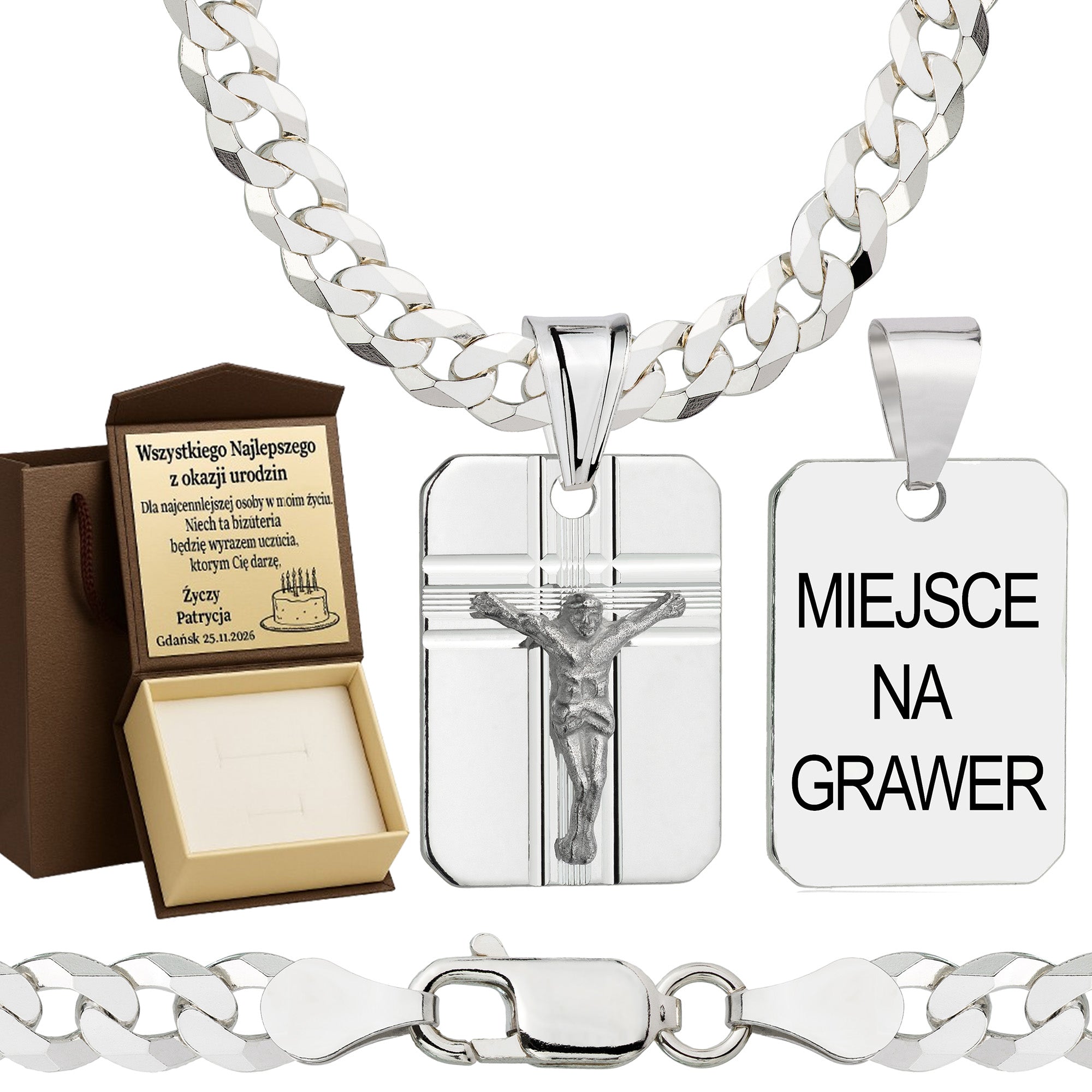 Łańcuszek srebrny z medalikiem pancerka 5mm pr. 925