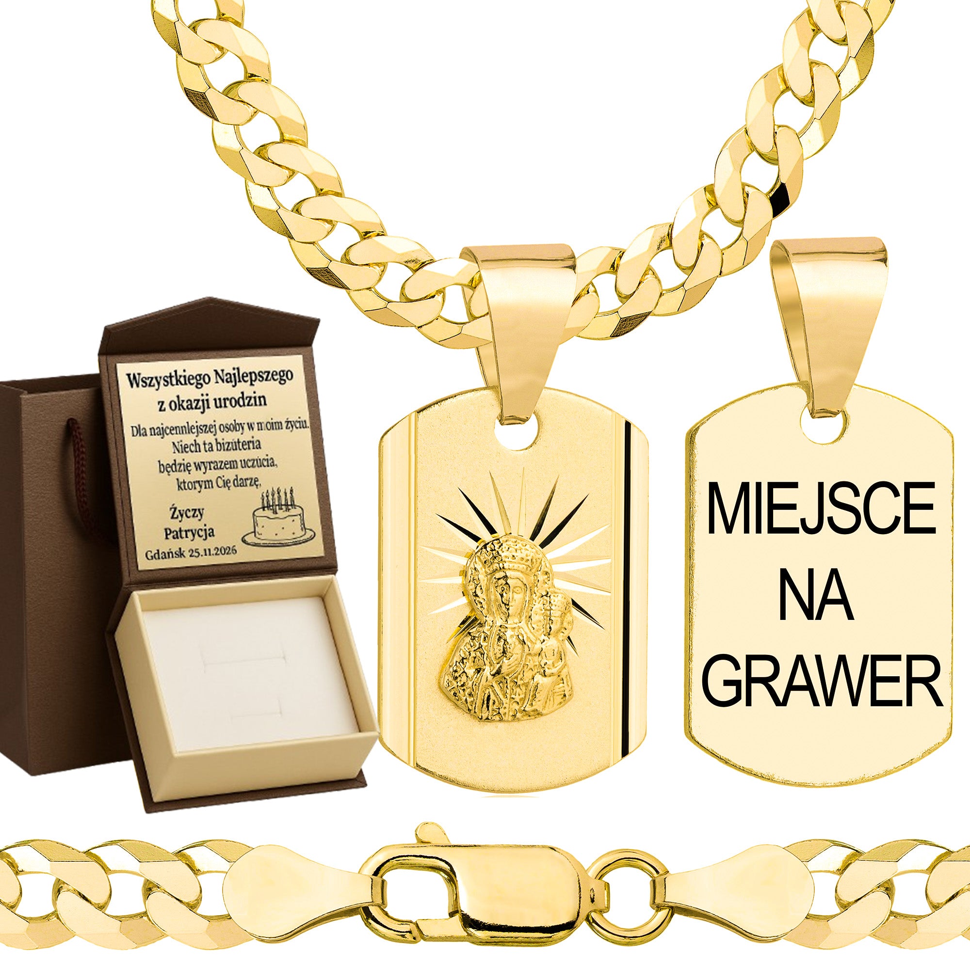 Łańcuszek pozłacany srebrny z medalikiem pancerka 5mm pr. 925