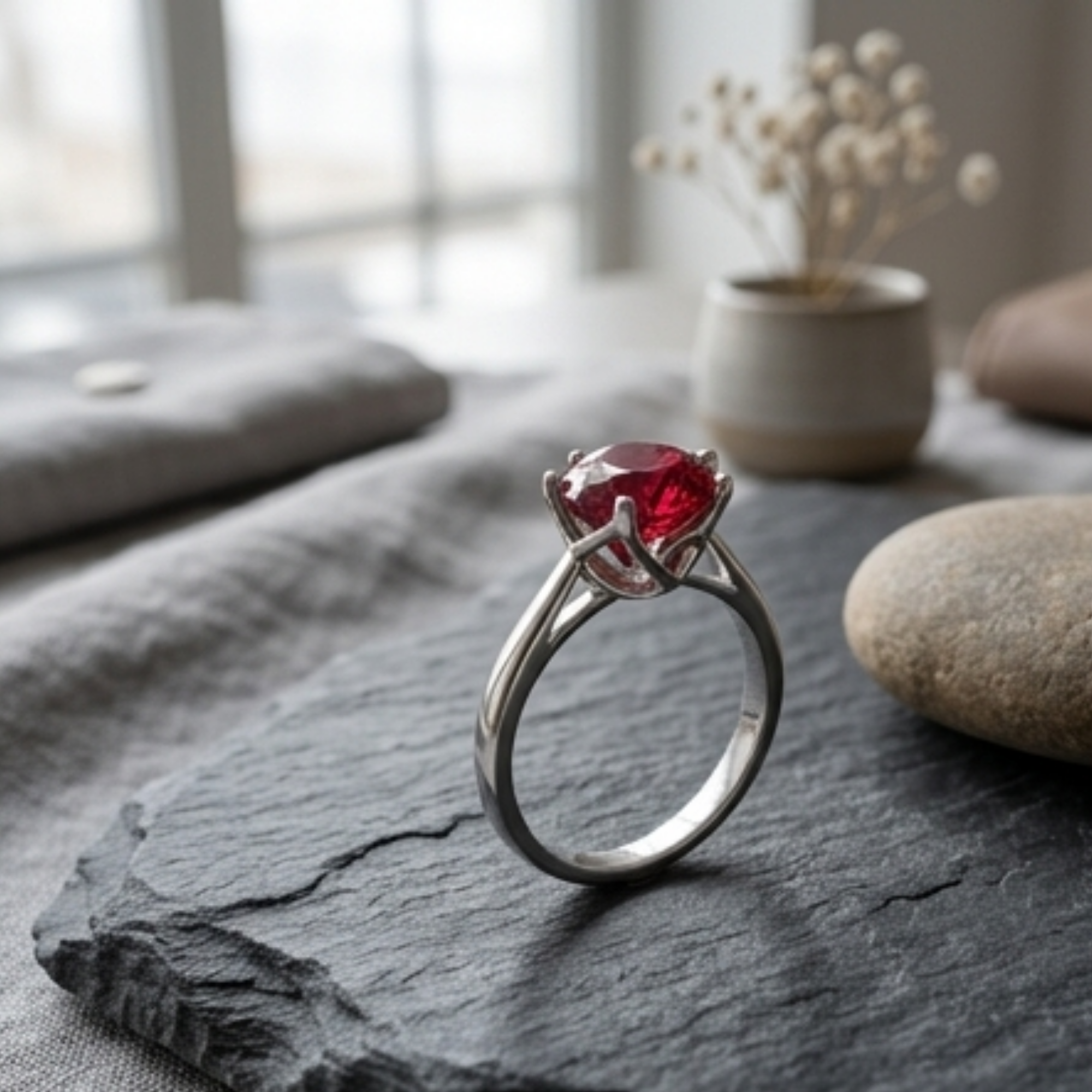 Pierścionek z rubinową cyrkonią 8mm Ruby Whispers
