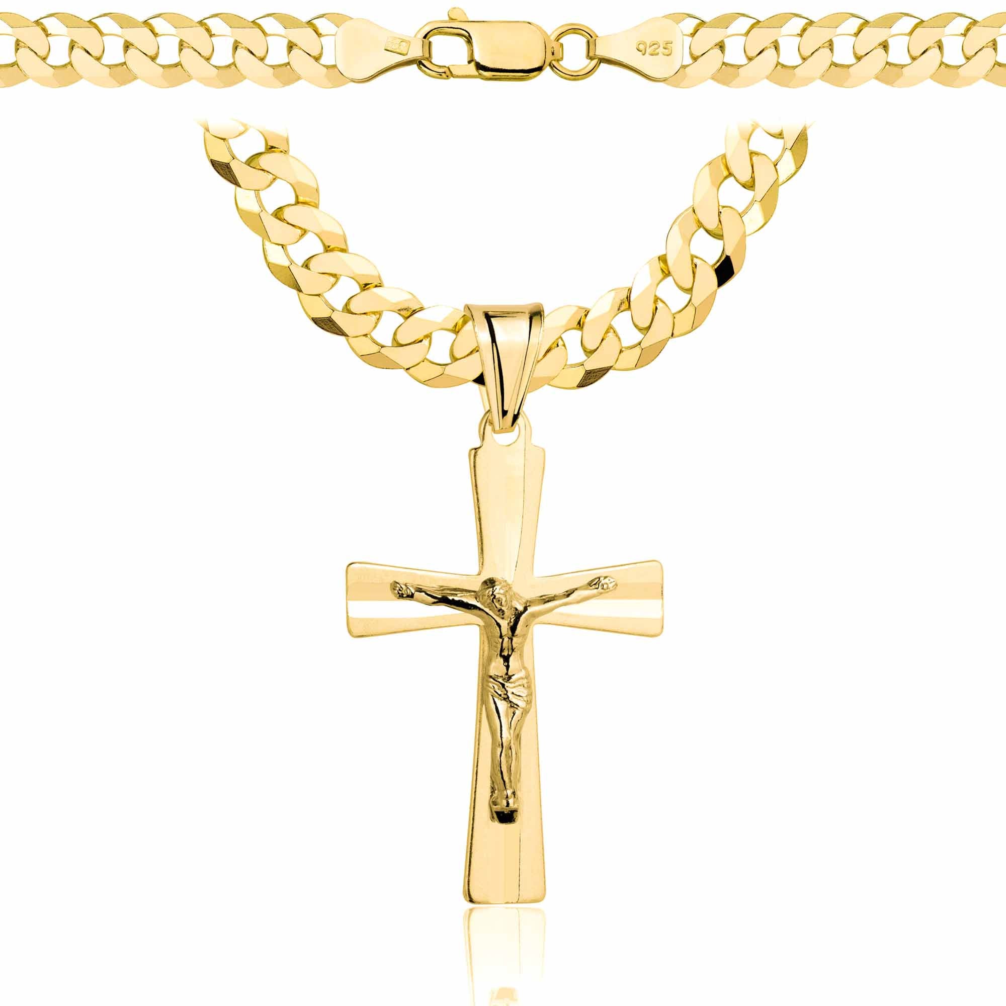 Łańcuszek pozłacany srebrny z krzyżykiem pancerka 6,5mm pr. 925