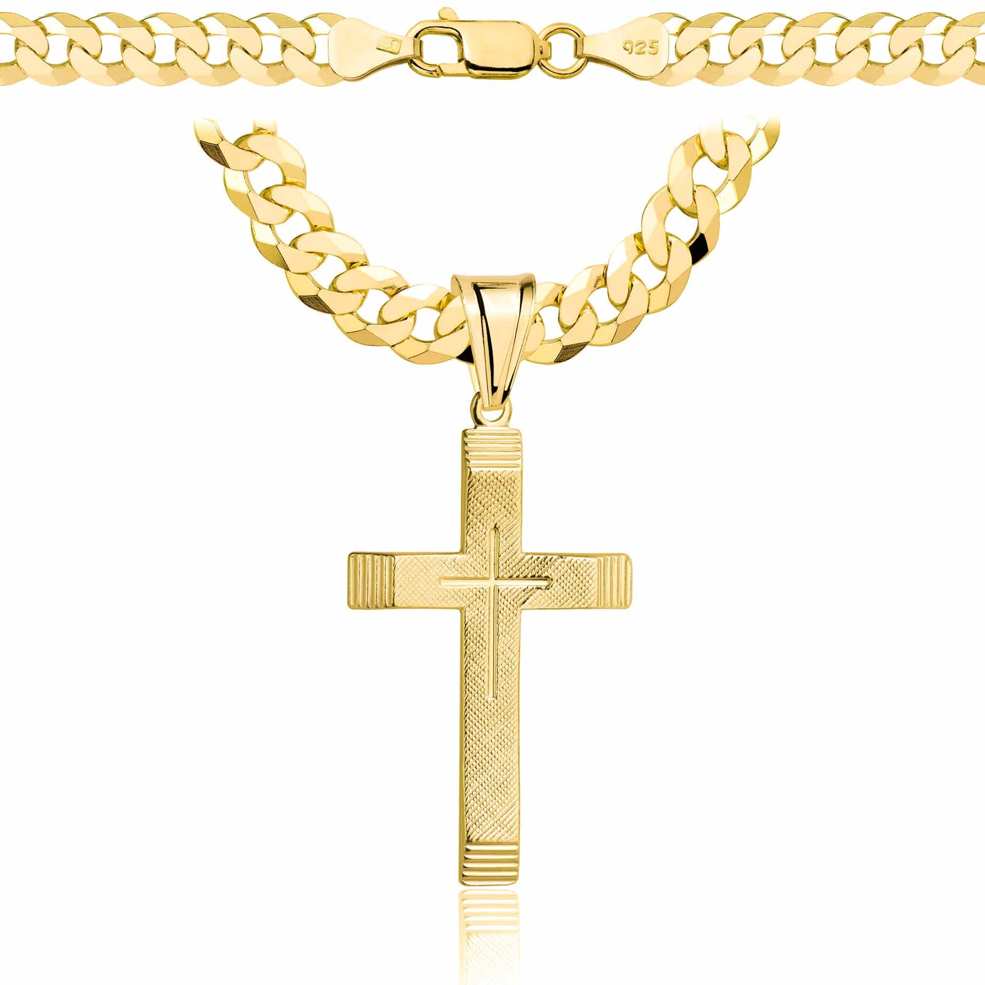 Łańcuszek pozłacany srebrny z krzyżykiem pancerka 6,5mm pr. 925