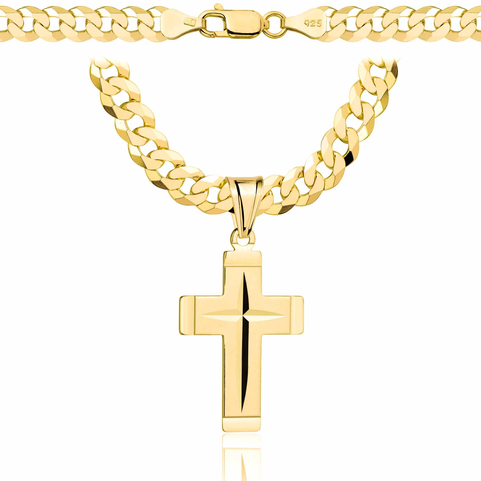 Łańcuszek pozłacany srebrny z krzyżykiem pancerka 6,5mm pr. 925