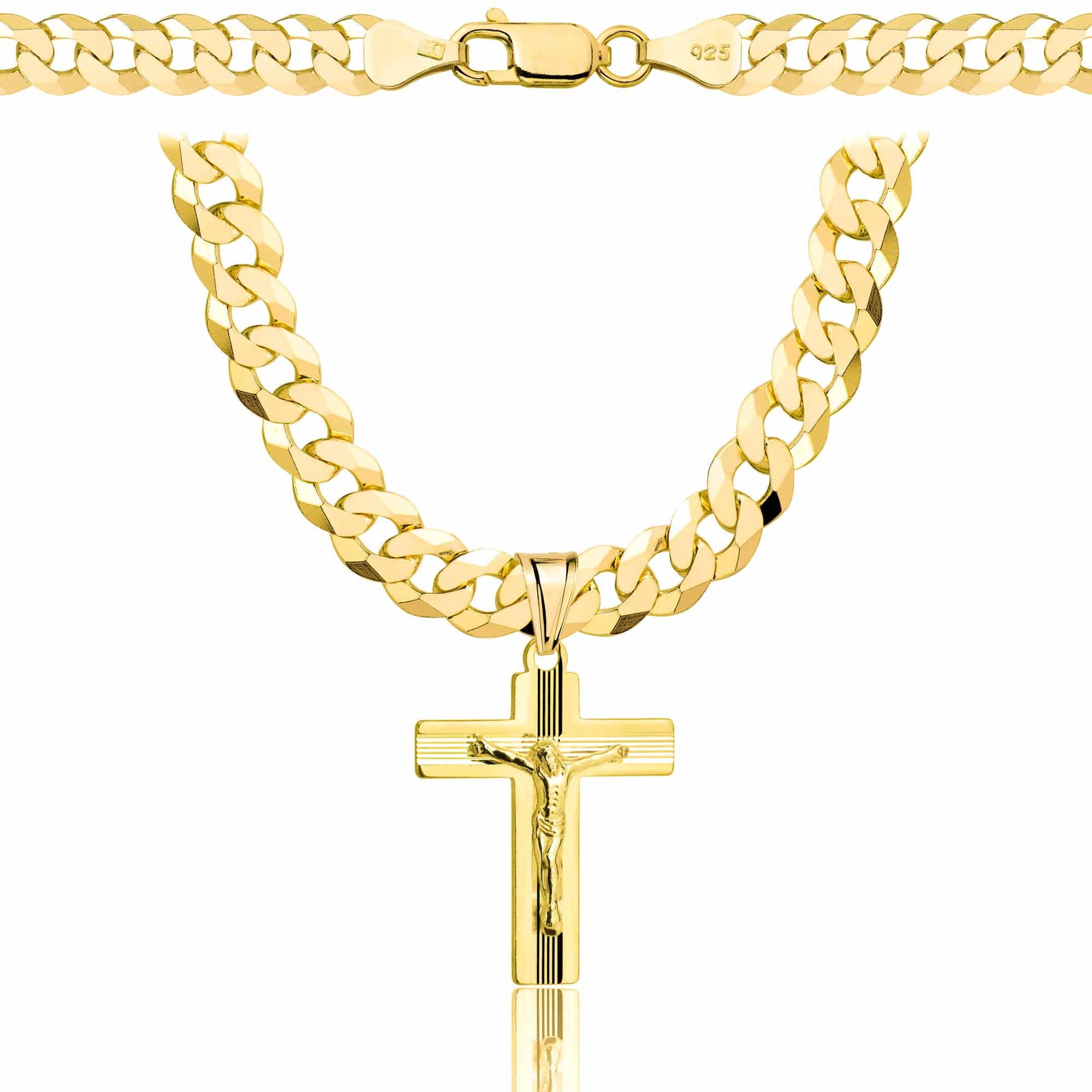 Łańcuszek pozłacany srebrny z krzyżykiem pancerka 6,5mm pr. 925