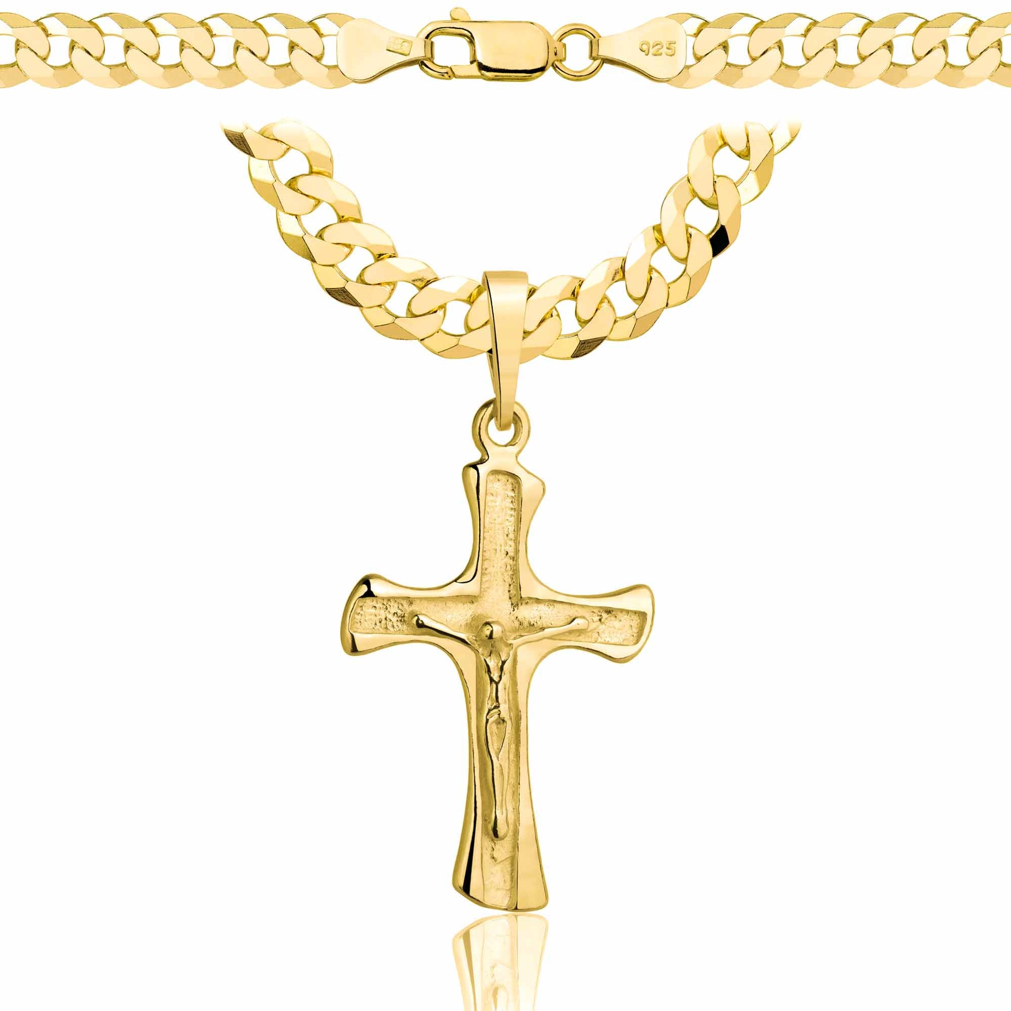 Łańcuszek pozłacany srebrny z krzyżykiem pancerka 6,5mm pr. 925