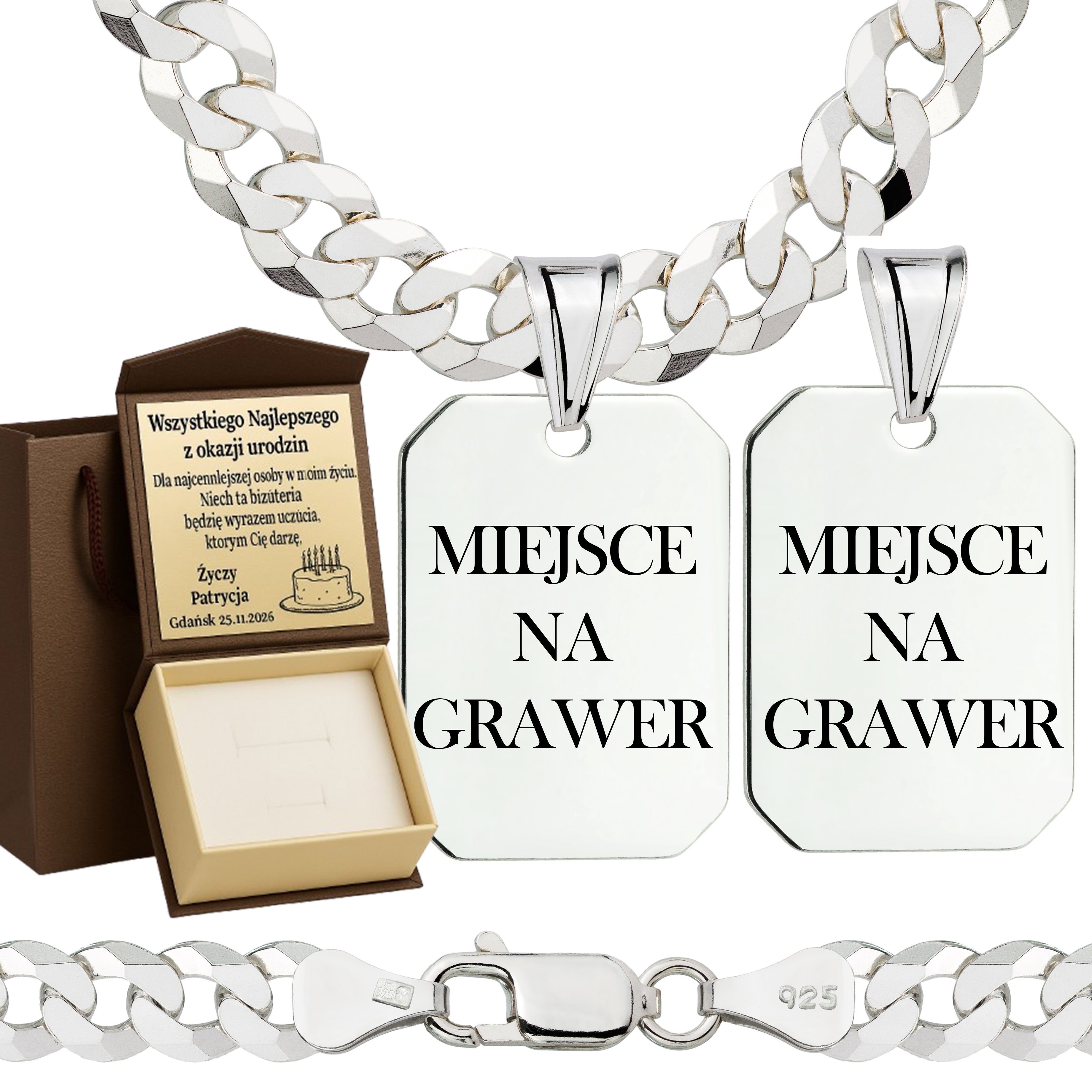 Łańcuszek srebrny z nieśmiertelnikiem pancerka 6,5mm pr. 925