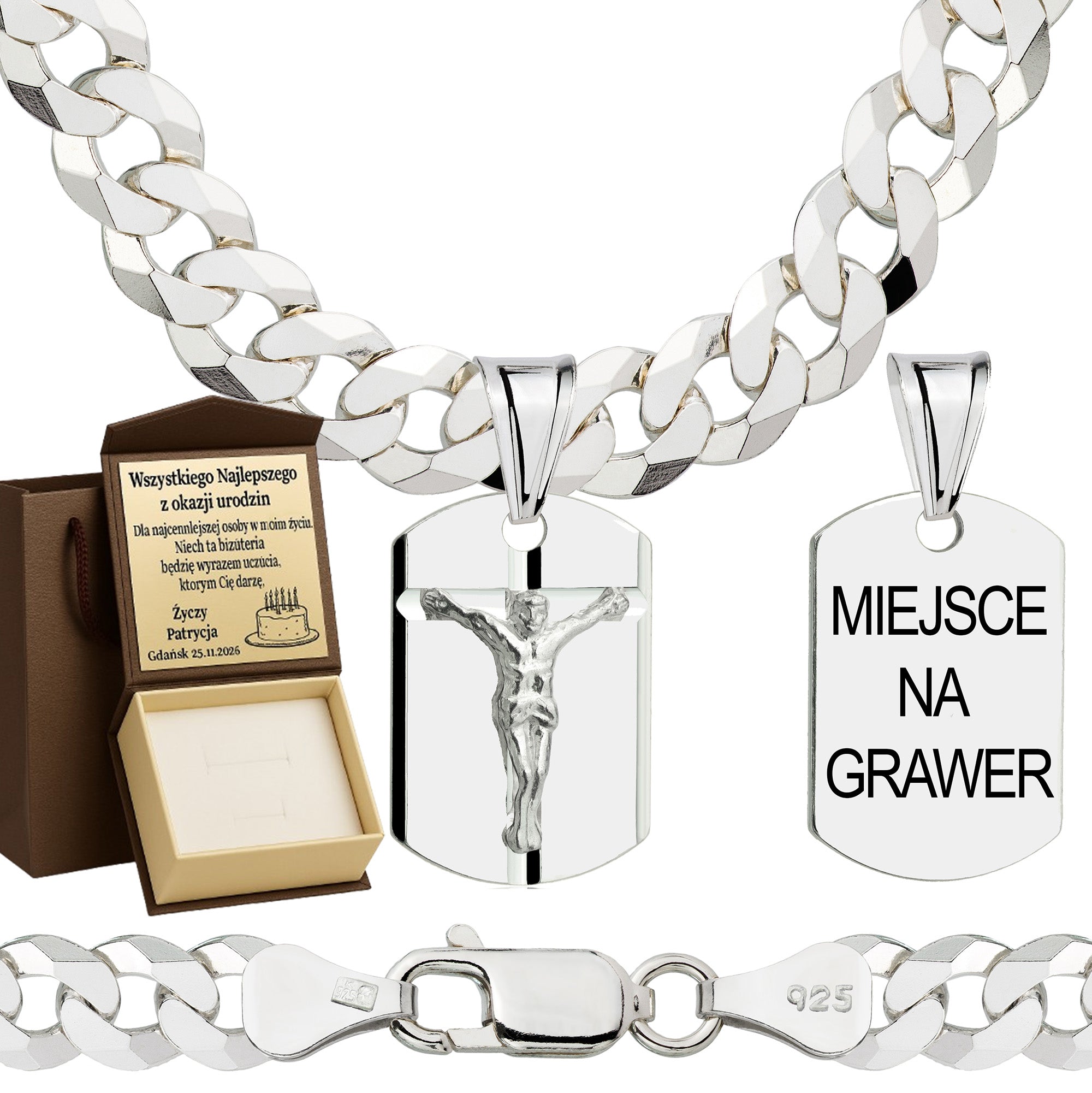 Łańcuszek srebrny z medalikiem pancerka 6,5mm pr. 925