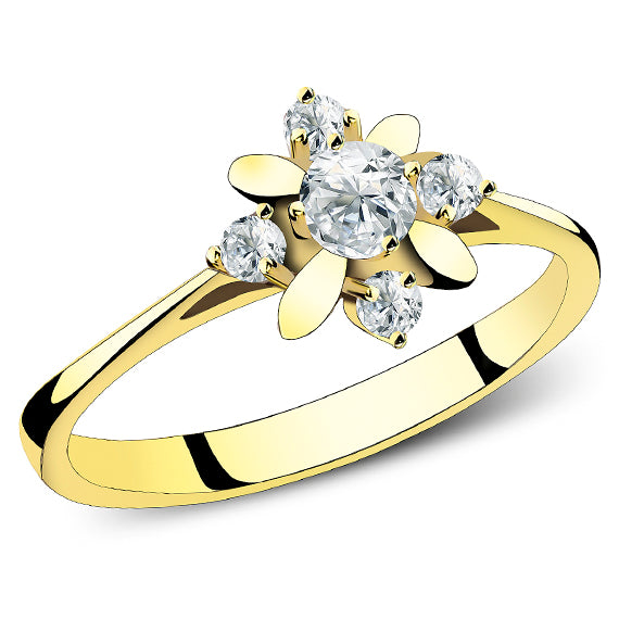 Pierścionek złoty kwiat z kamieniami