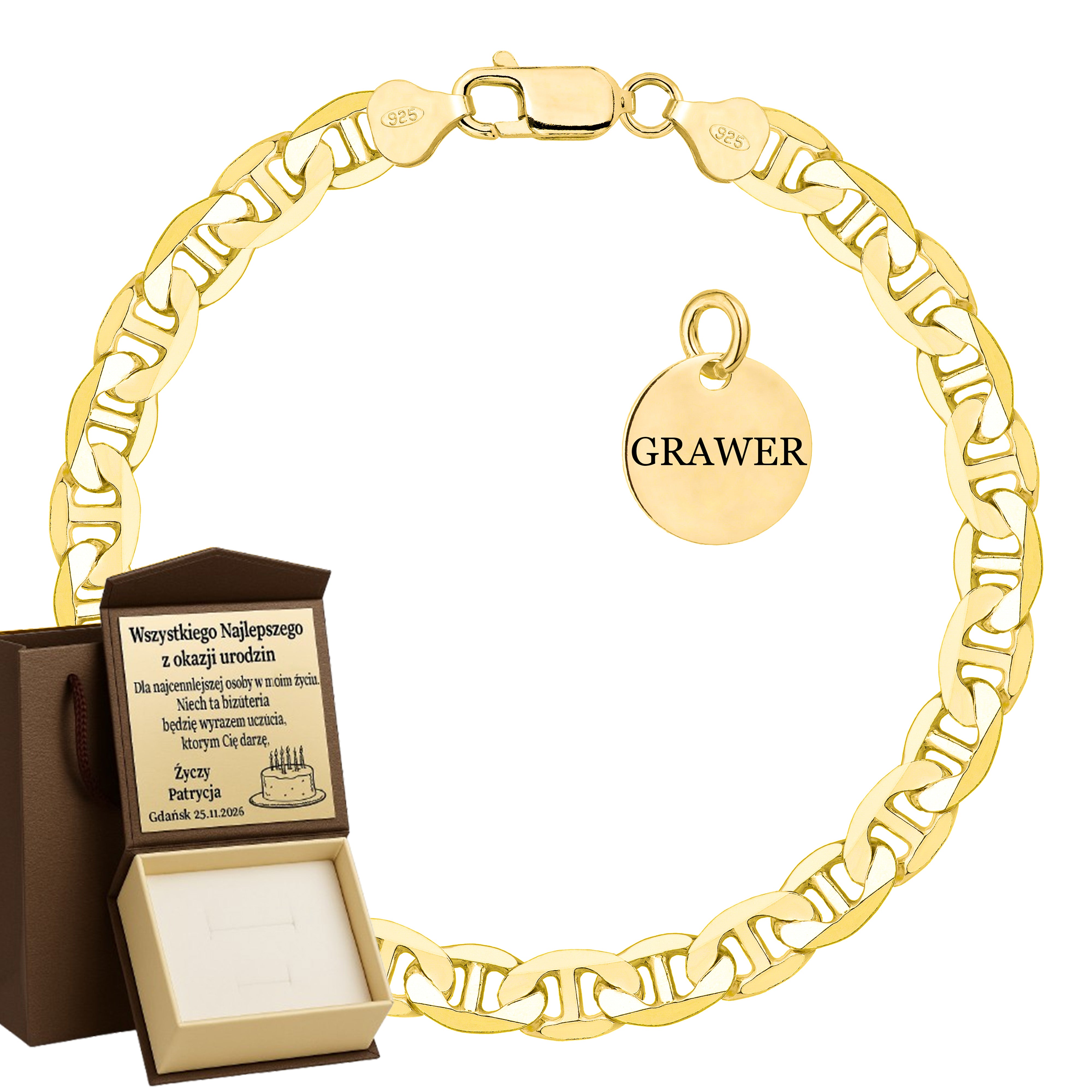 Bransoletka pozłacana srebrna gucci 6,5mm pr. 925