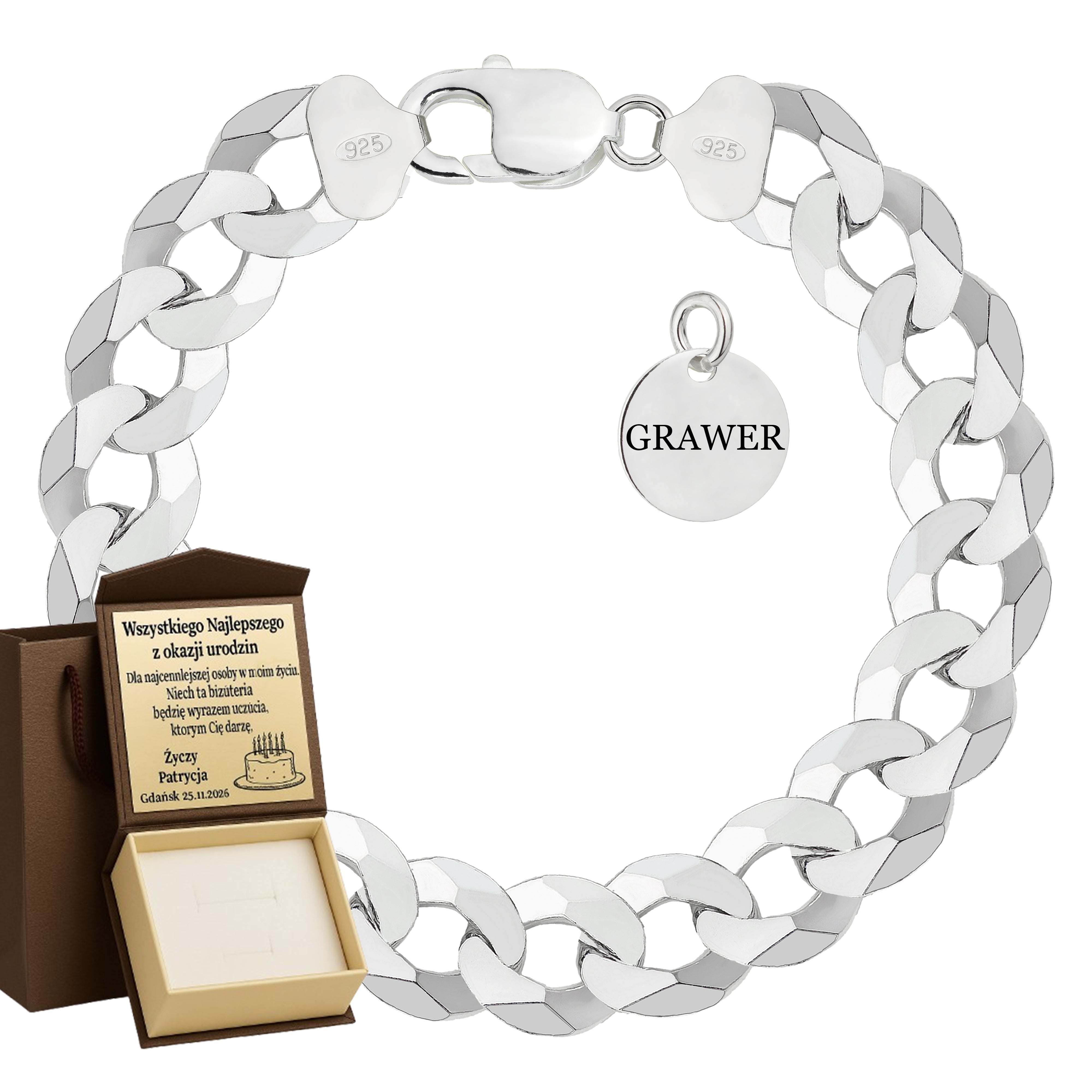 Bransoletka srebrna pancerka 12,5mm pr. 925