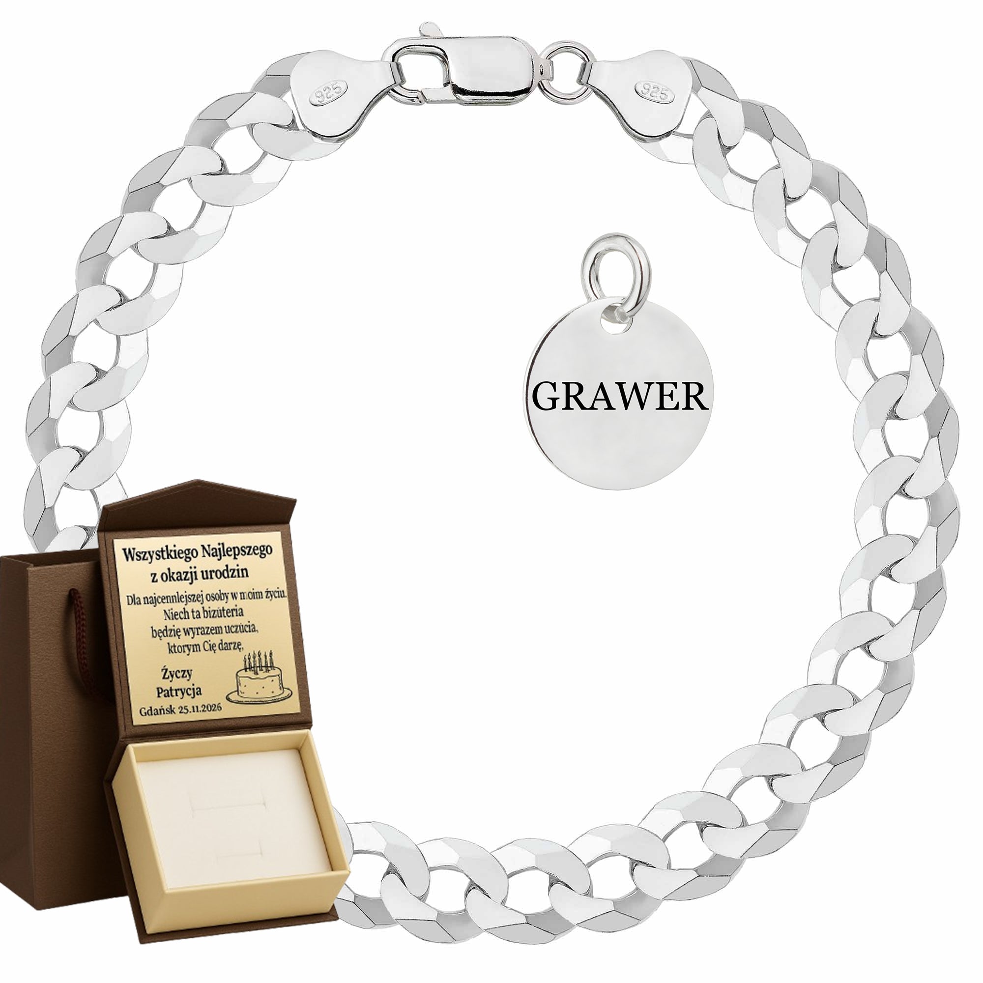 Bransoletka srebrna pancerka 8,5mm pr. 925