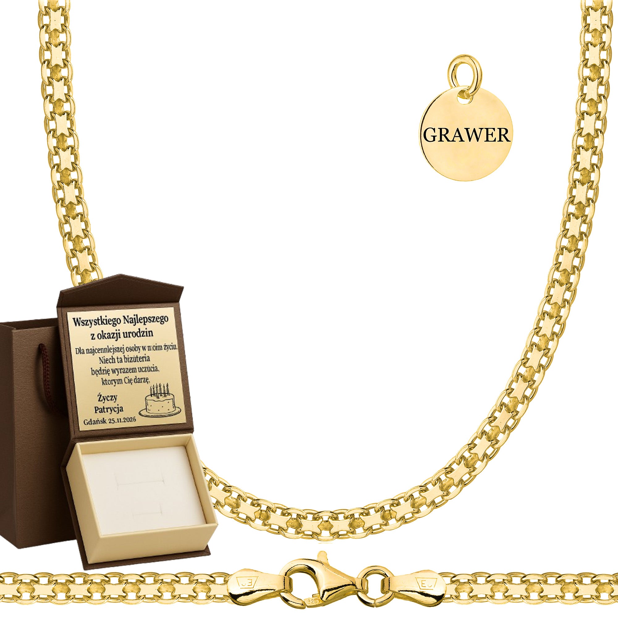 Łańcuszek pozłacany srebrny bismark 3mm pr. 925 585