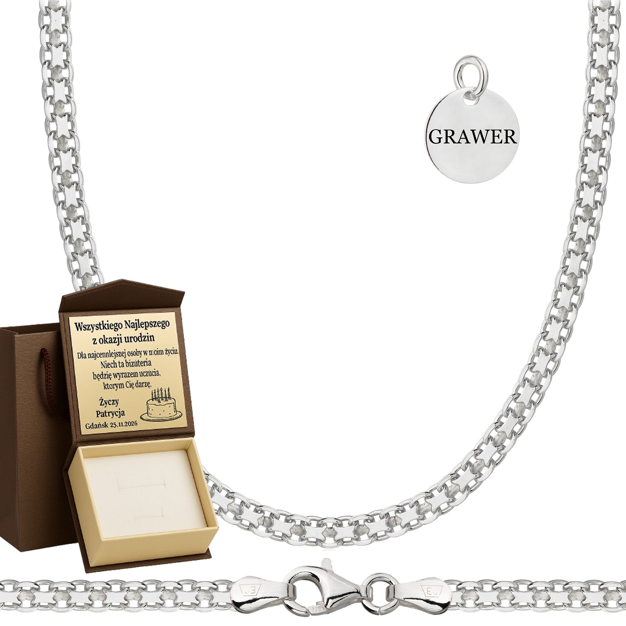 Łańcuszek srebrny bismark 3mm pr. 925