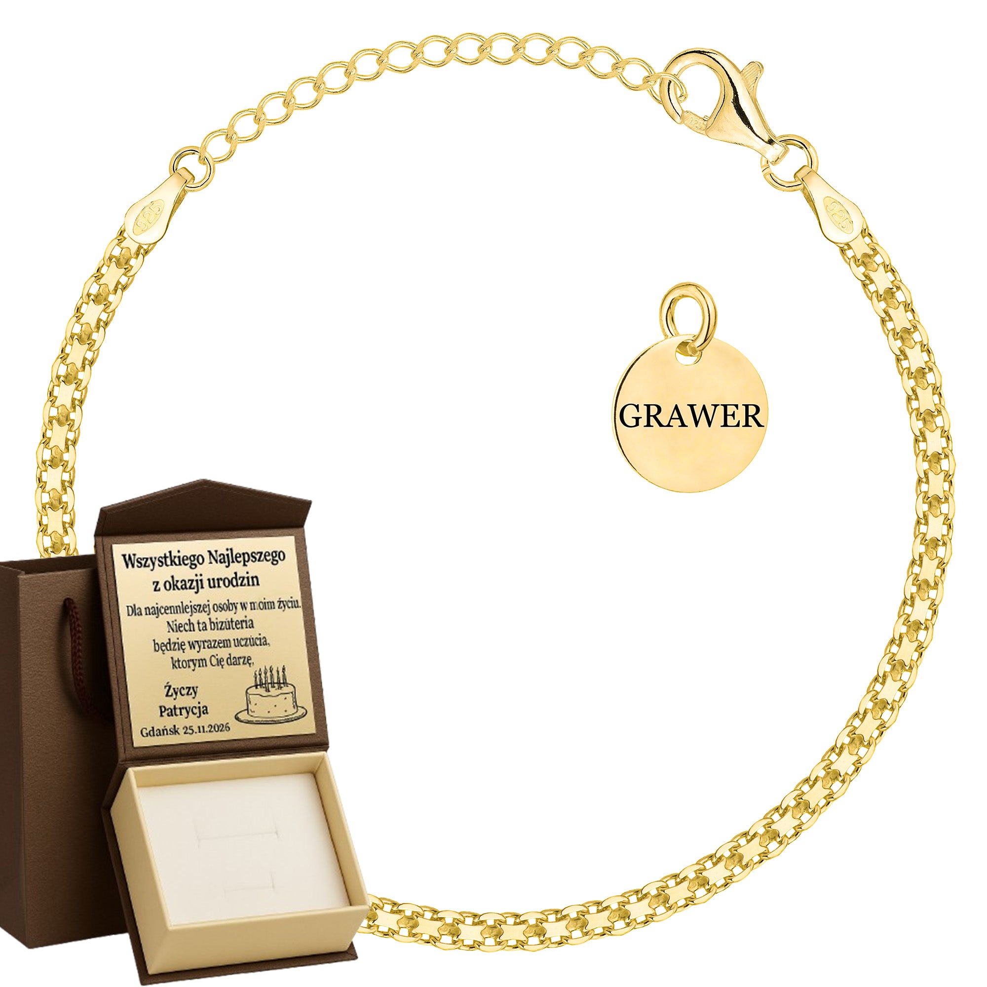 Bransoletka pozłacana srebrna bismark 3mm pr. 925 585