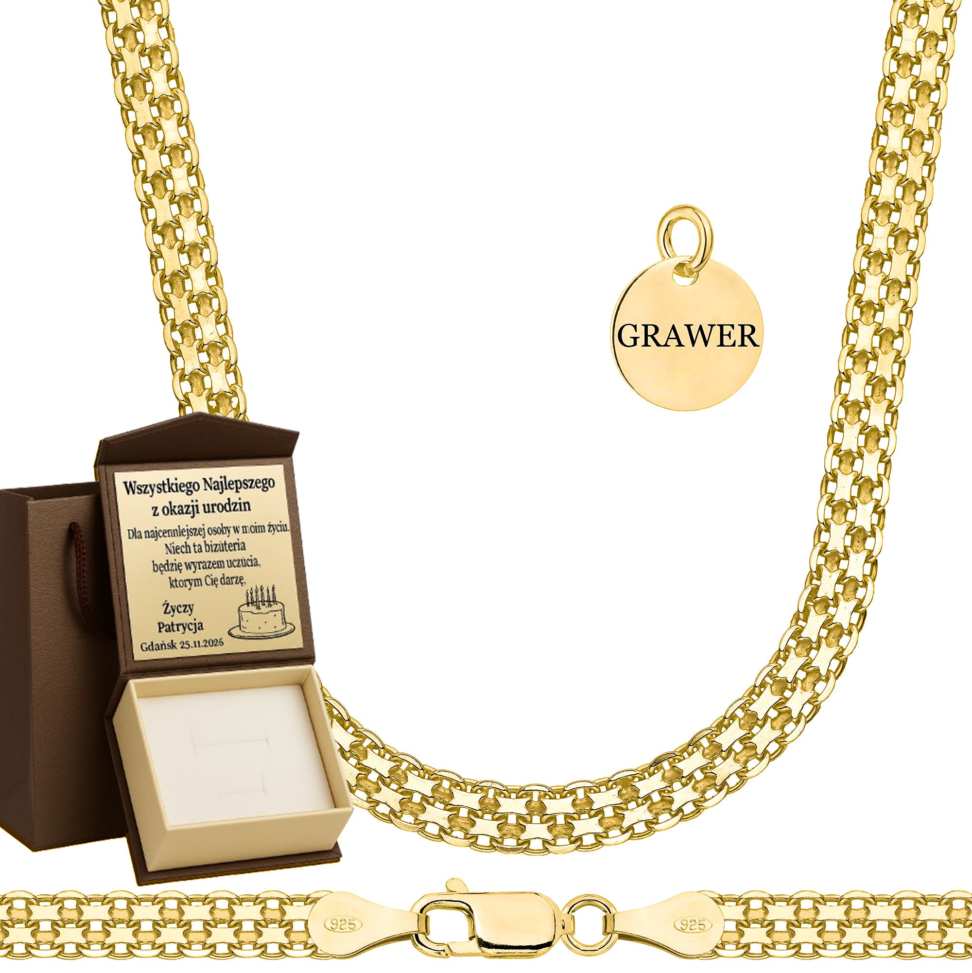 Łańcuszek pozłacany srebrny bismark 4,5mm pr. 925 585