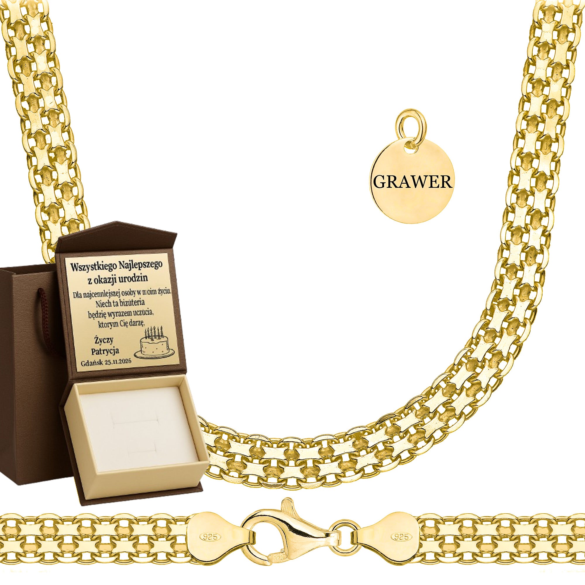 Łańcuszek pozłacany srebrny bismark 6mm pr. 925 585