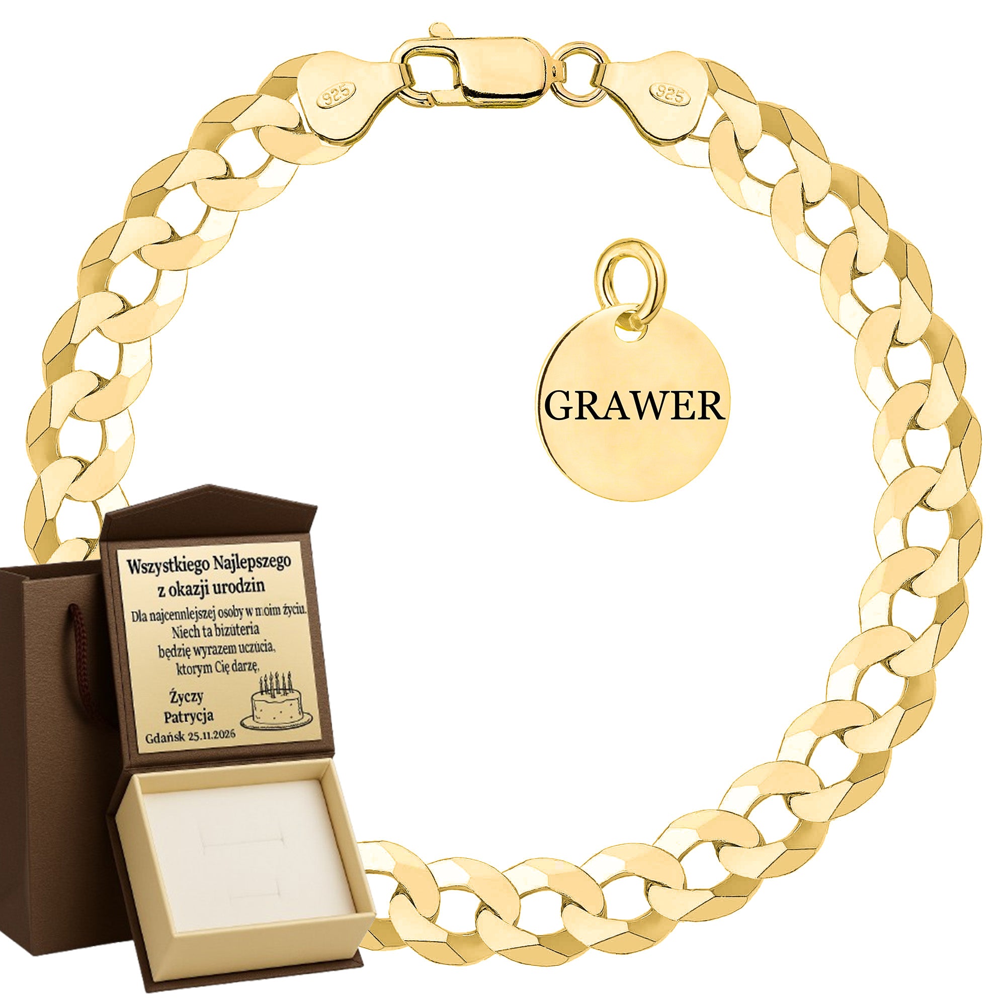 Bransoletka pozłacana srebrna pancerka 8,5mm pr. 925