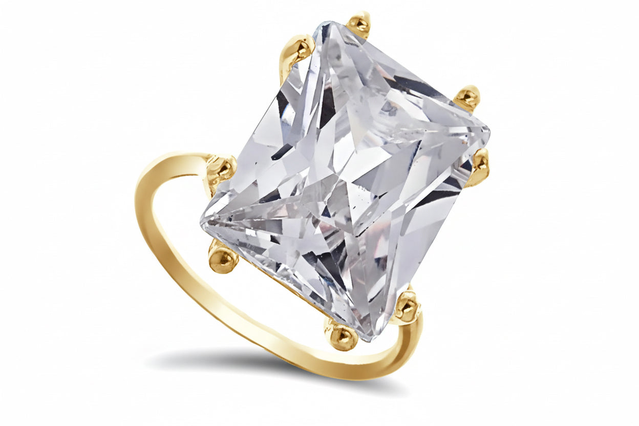 Pierścionek z dużą prostokątną cyrkonią srebro pozłacane