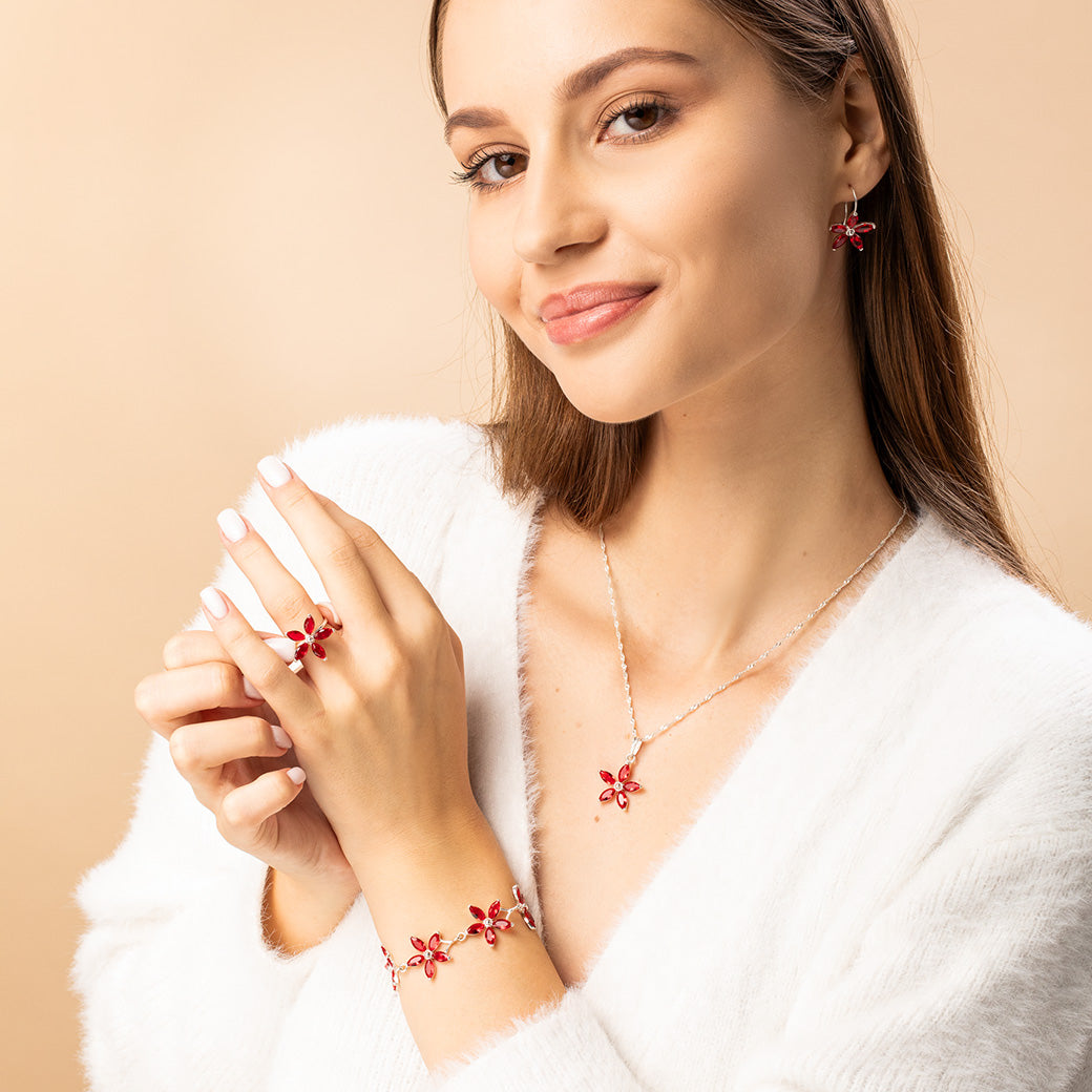 Bransoletka z rubinowymi kwiatami Winter Roses